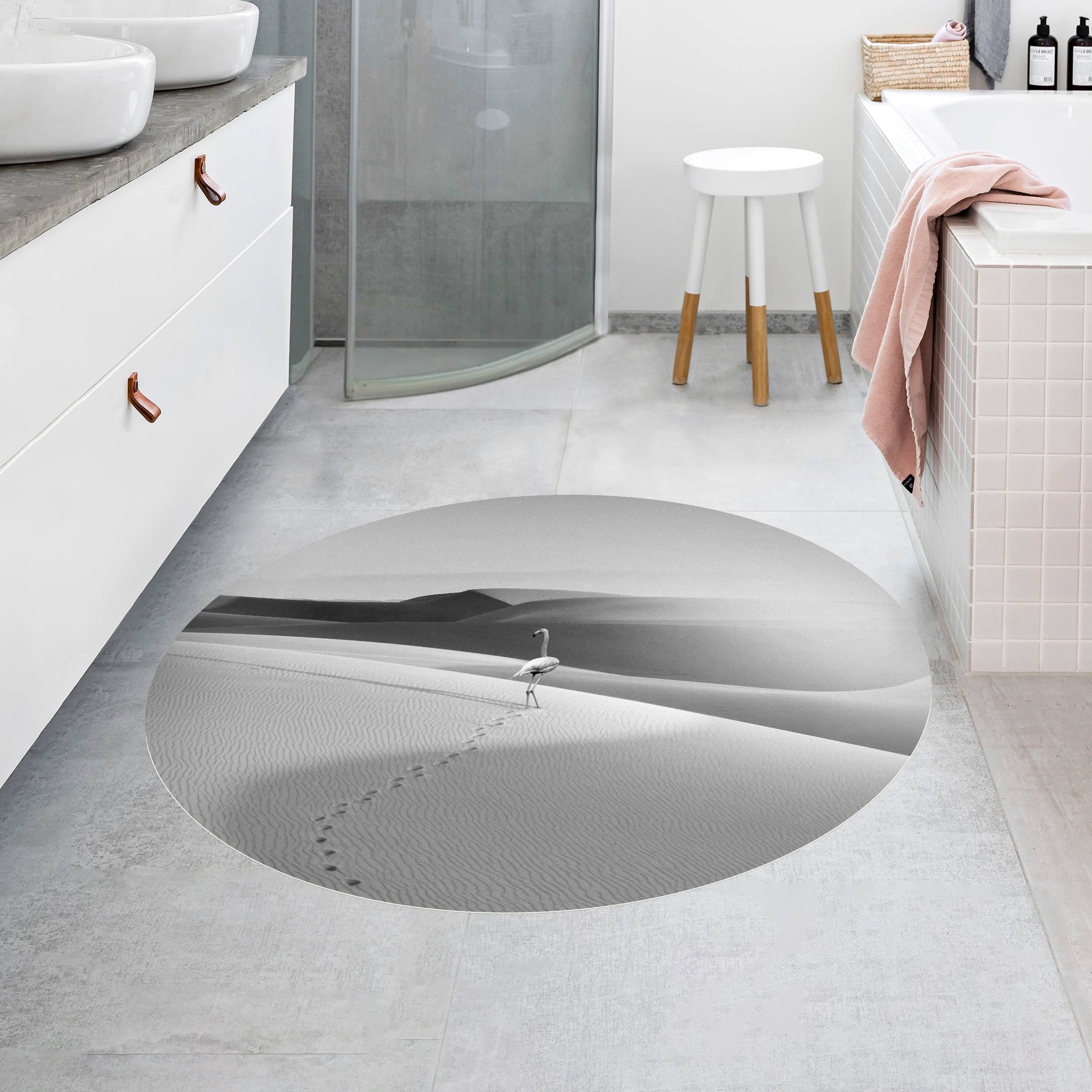 Runder Vinyl-Teppich Flamingo in der Wüste