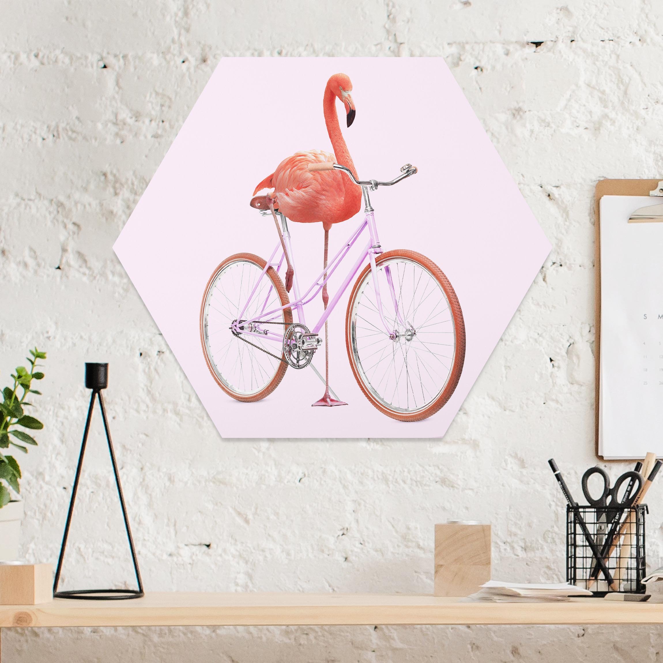 Hexagon-Forexbild Flamingo mit High Heels