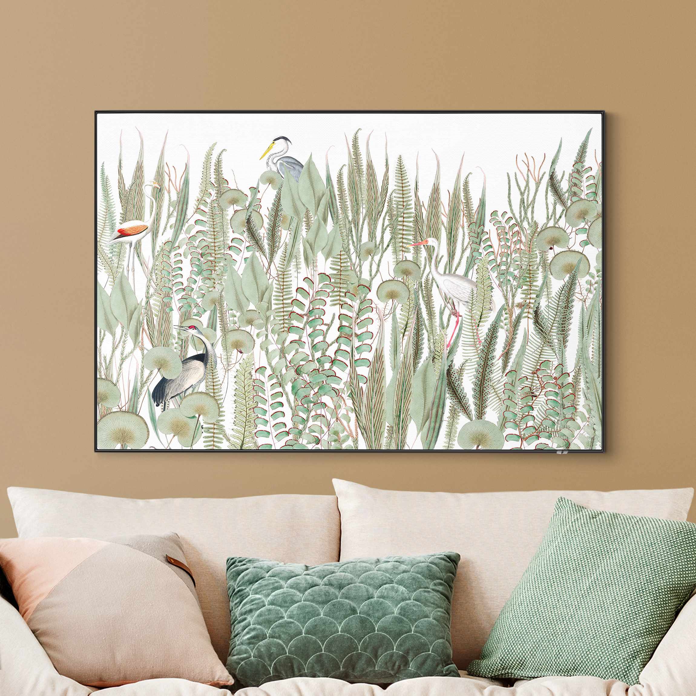 Wechselbild Flamingo und Storch mit Pflanzen