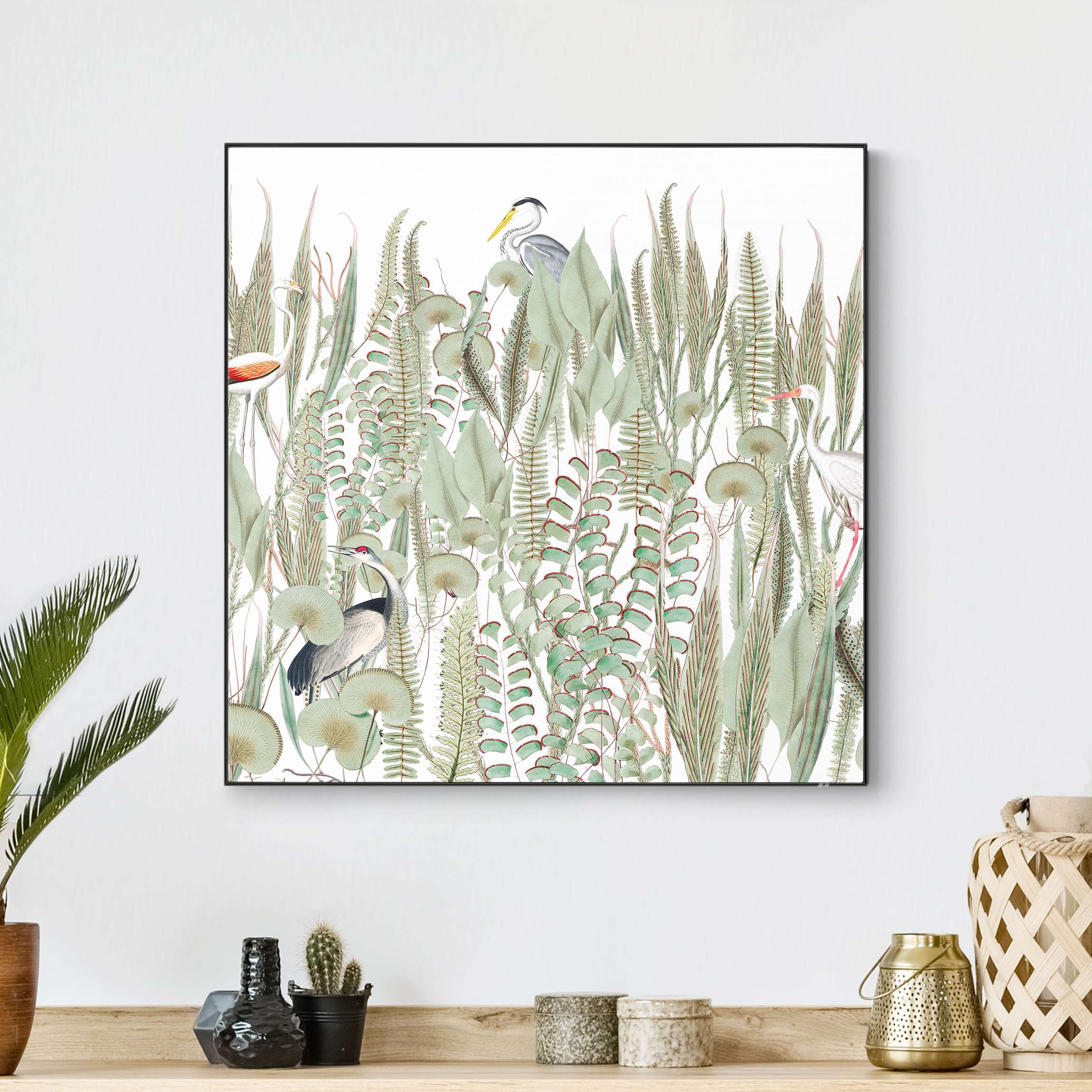 Wechselbild Flamingo und Storch mit Pflanzen