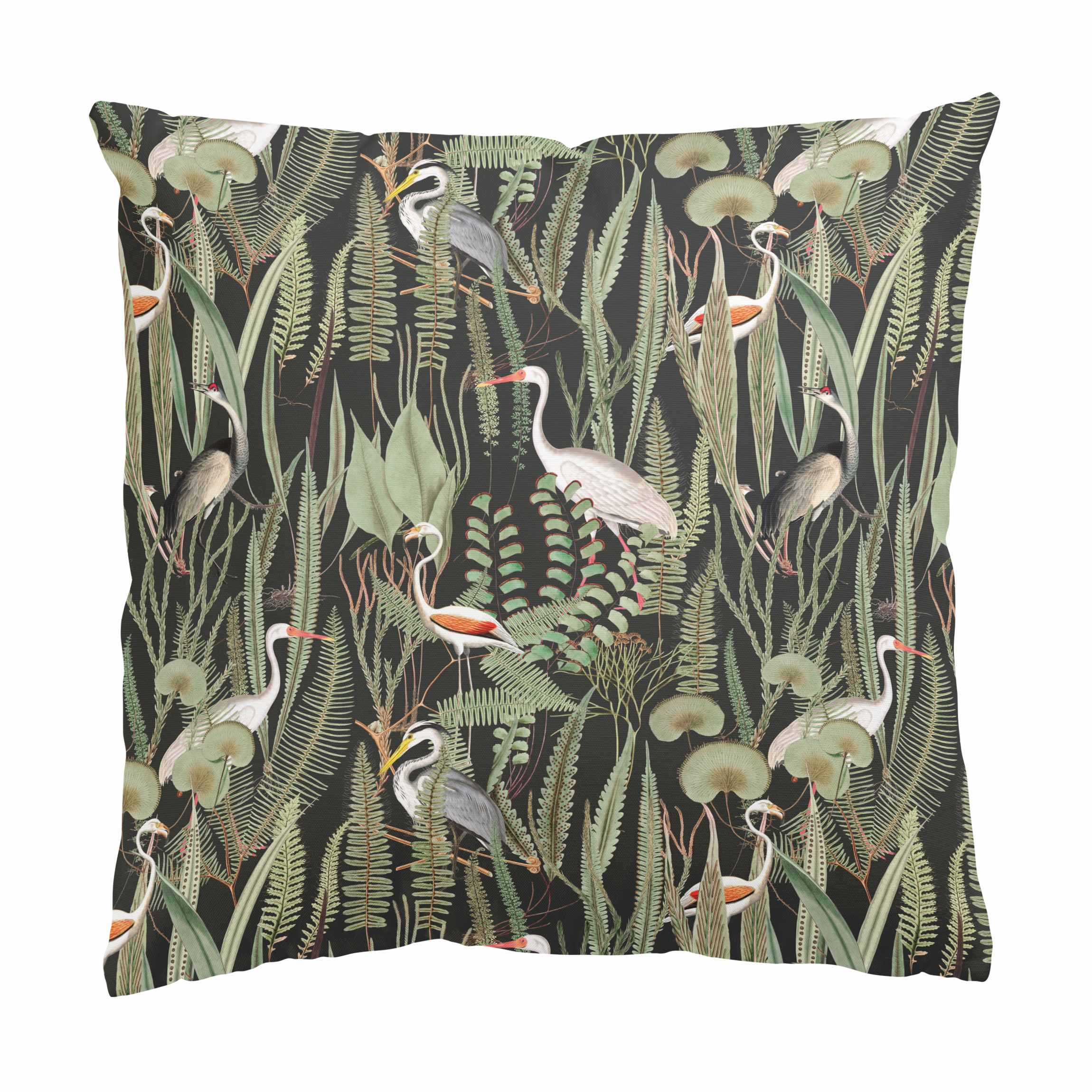 Dekokissen Flamingos und Störche mit Pflanzen auf Grün
