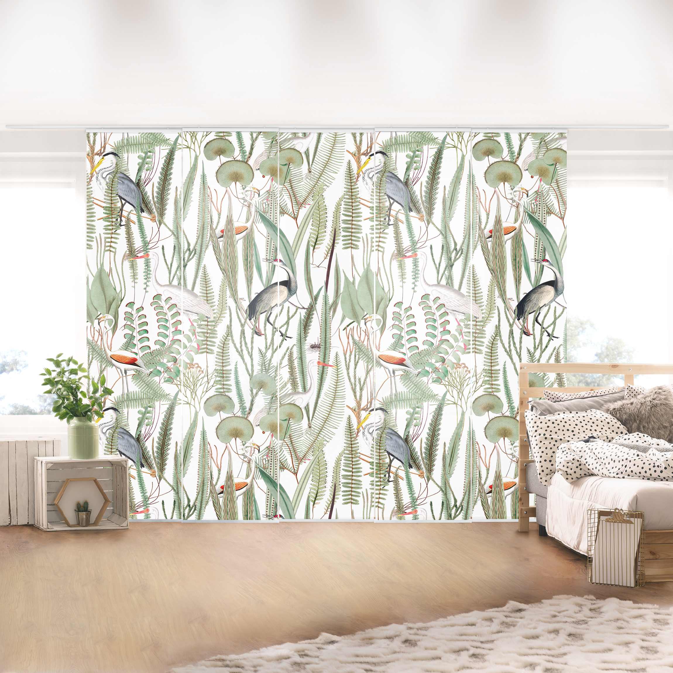 Schiebegardine Flamingos und Störche mit Pflanzen