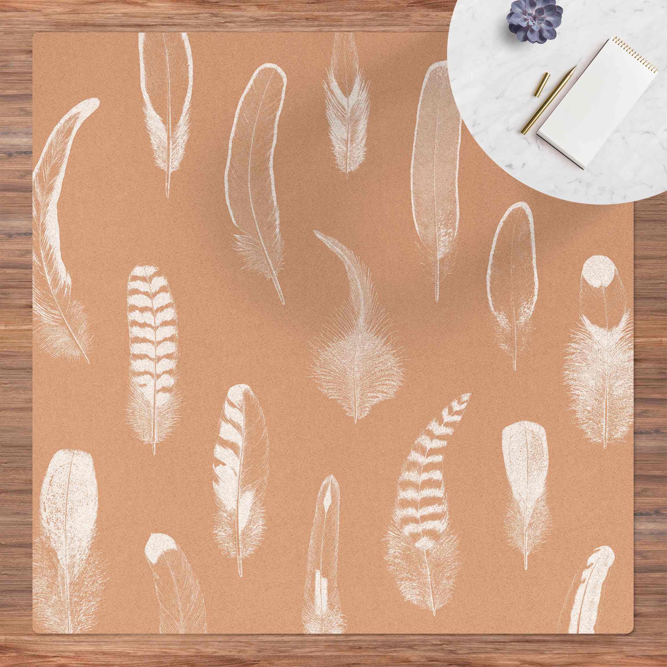 Kork-Teppich Flauschige Federn Weiß