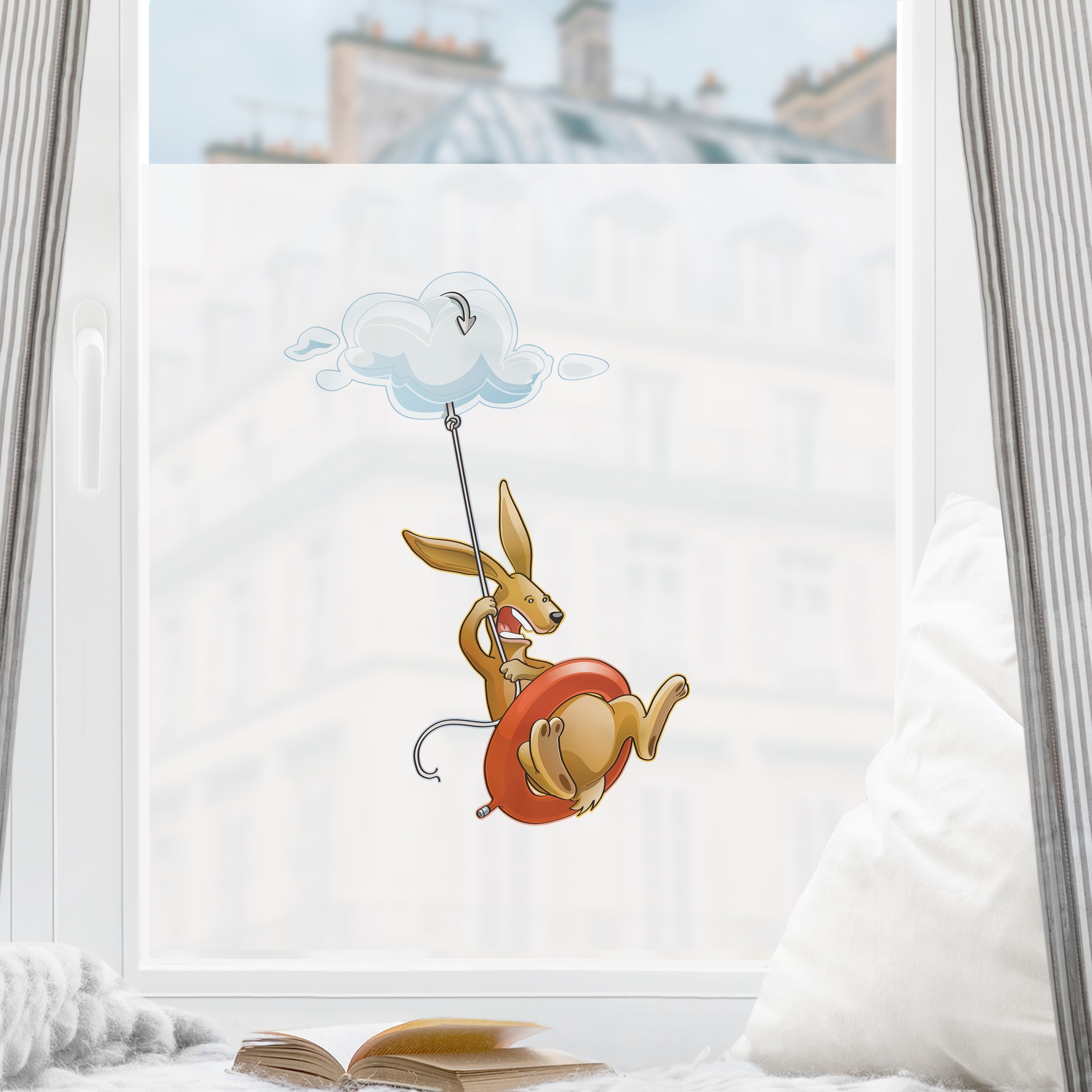 Fensterfolie Fliegender Bauernhof Angsthase