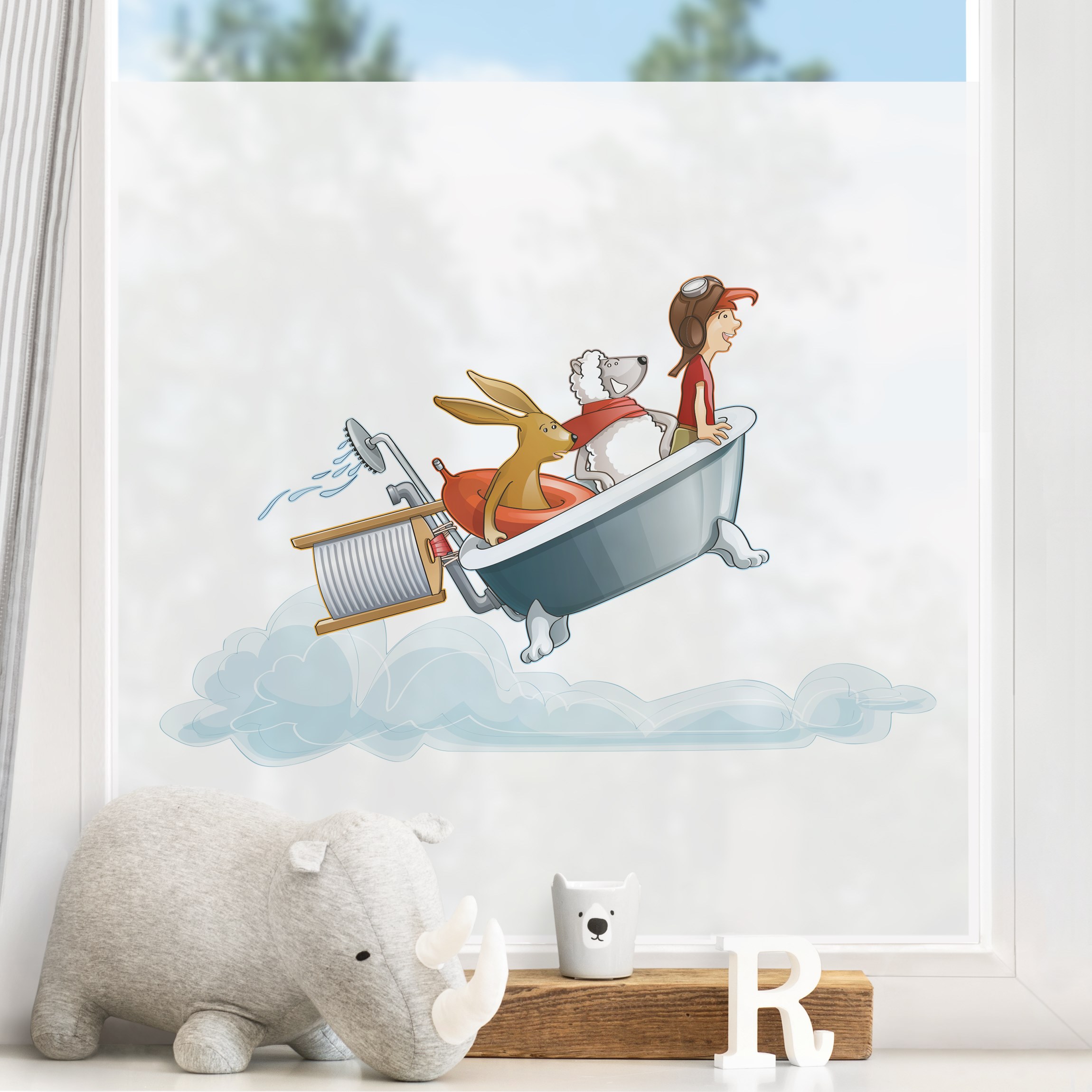 Fensterfolie Fliegender Bauernhof Badewanne