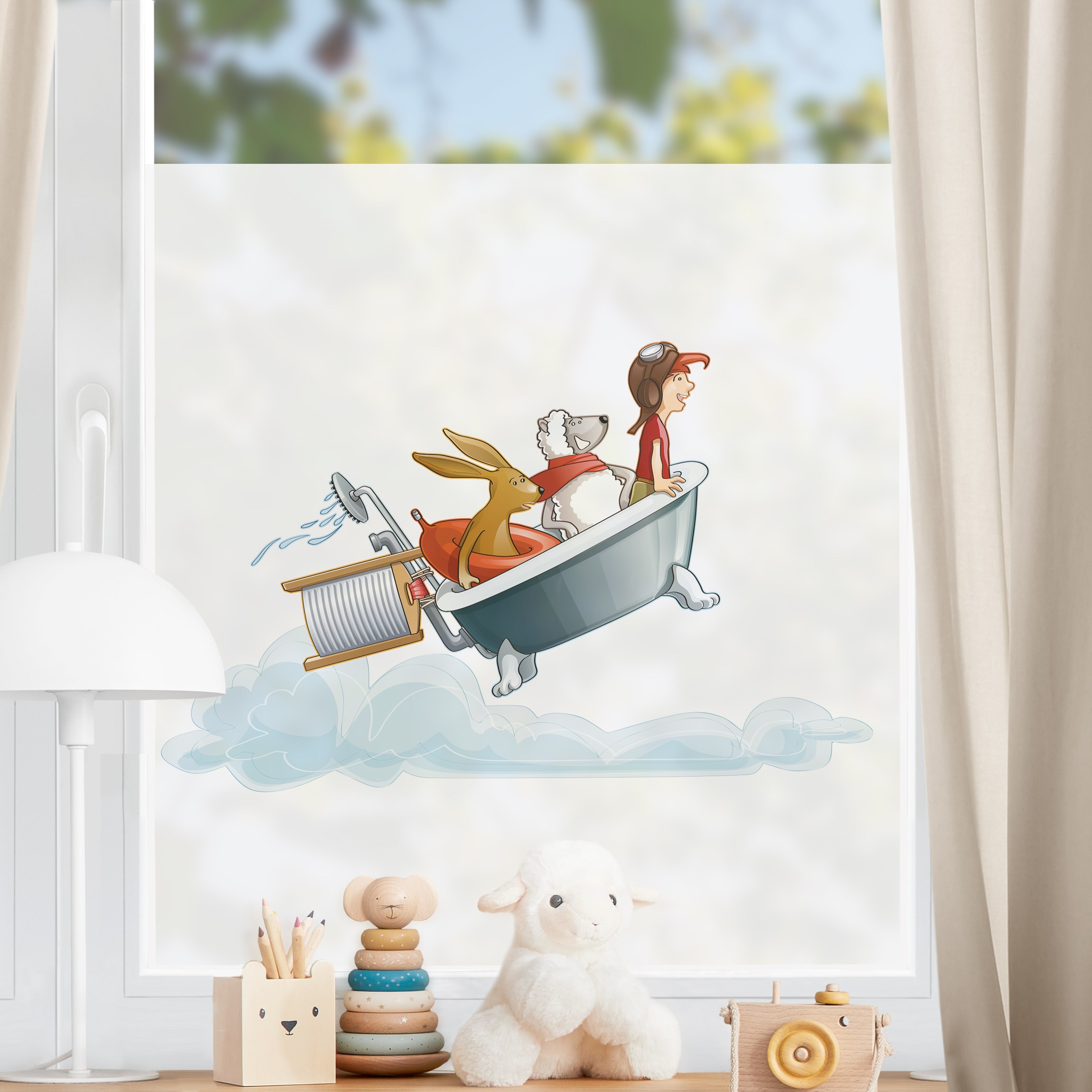 Fensterfolie Fliegender Bauernhof Badewanne