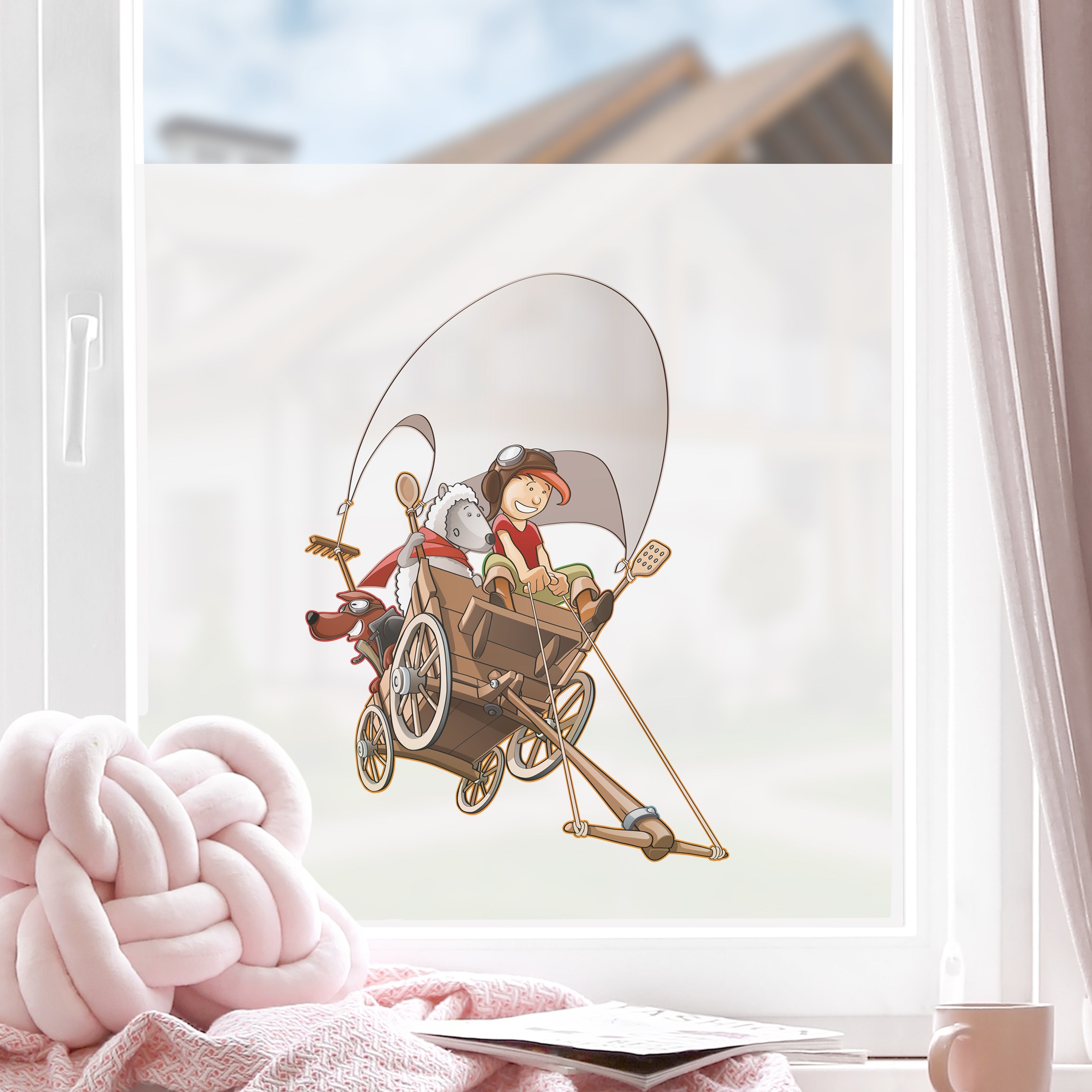 Fensterfolie Fliegender Bauernhof Heuwagen