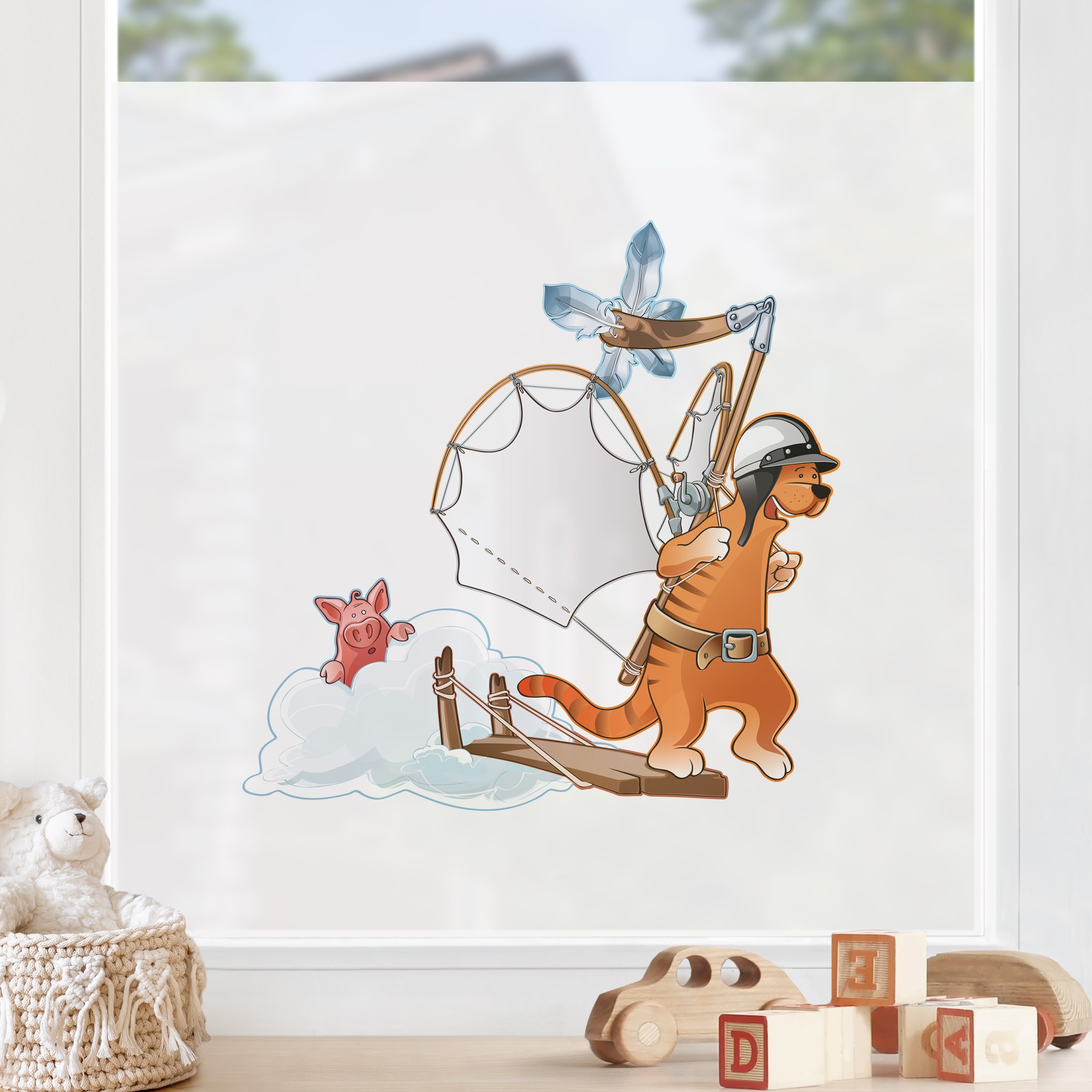 Fensterfolie Fliegender Bauernhof Katzenflugmaschine