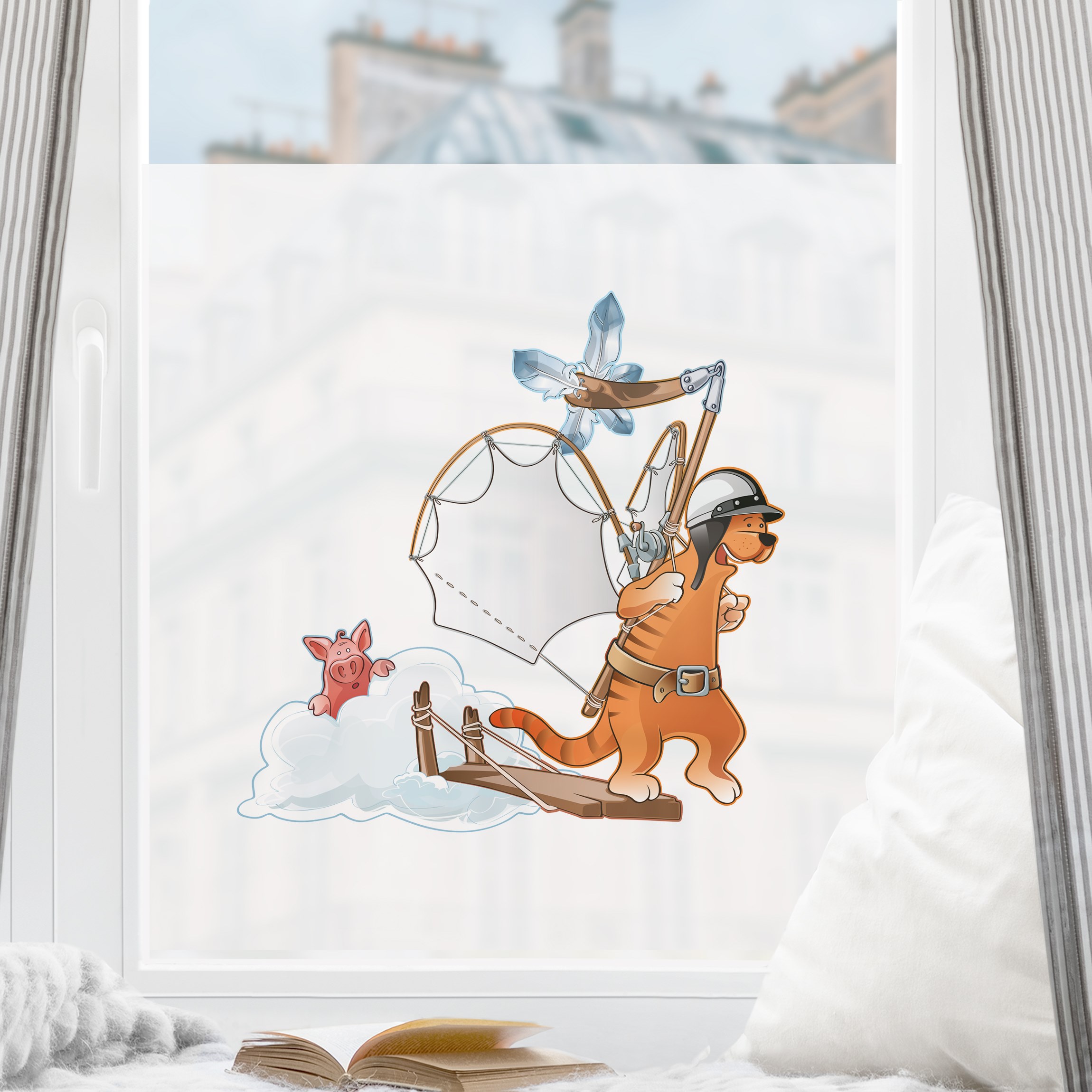 Fensterfolie Fliegender Bauernhof Katzenflugmaschine