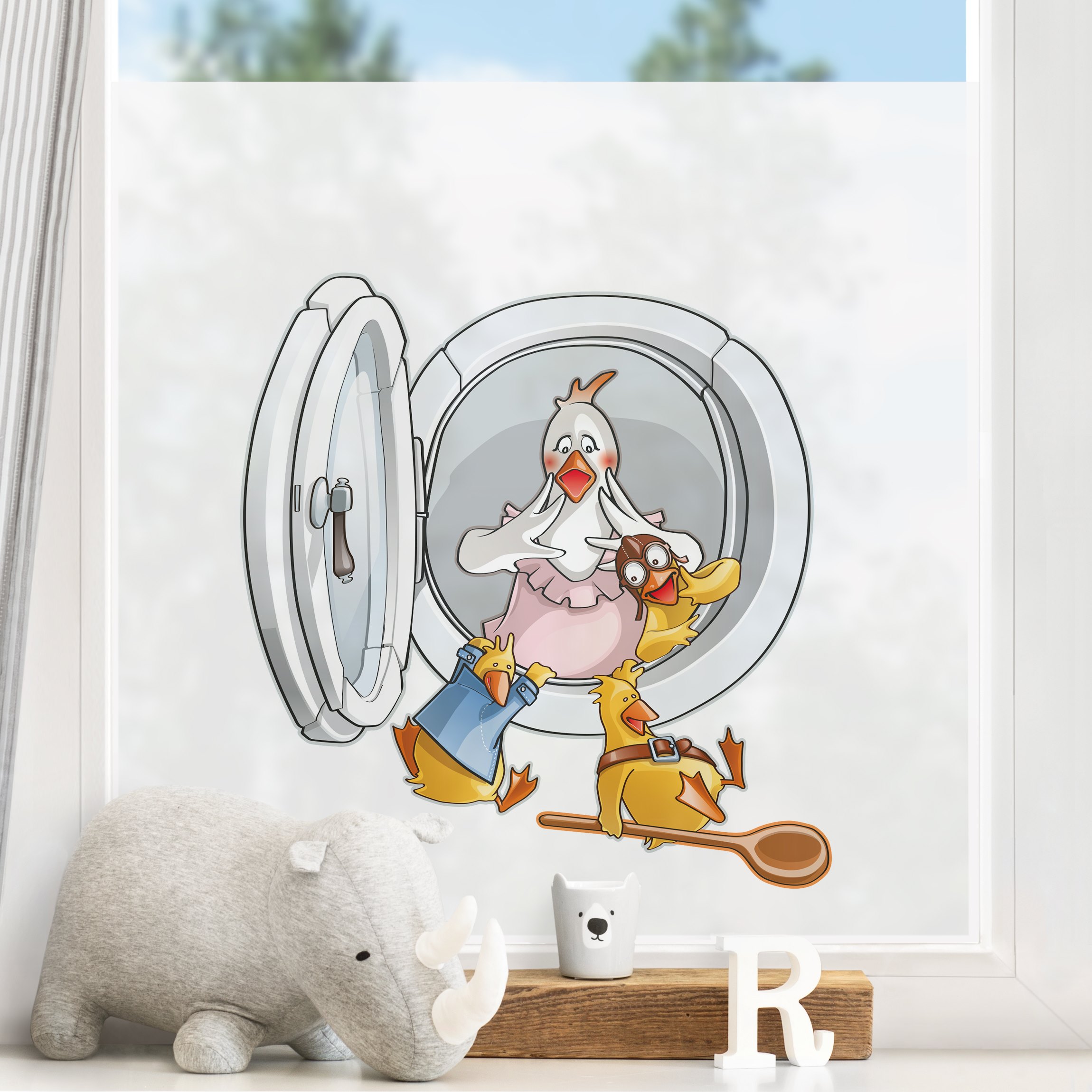 Fensterfolie Fliegender Bauernhof Luke mit Hühnern