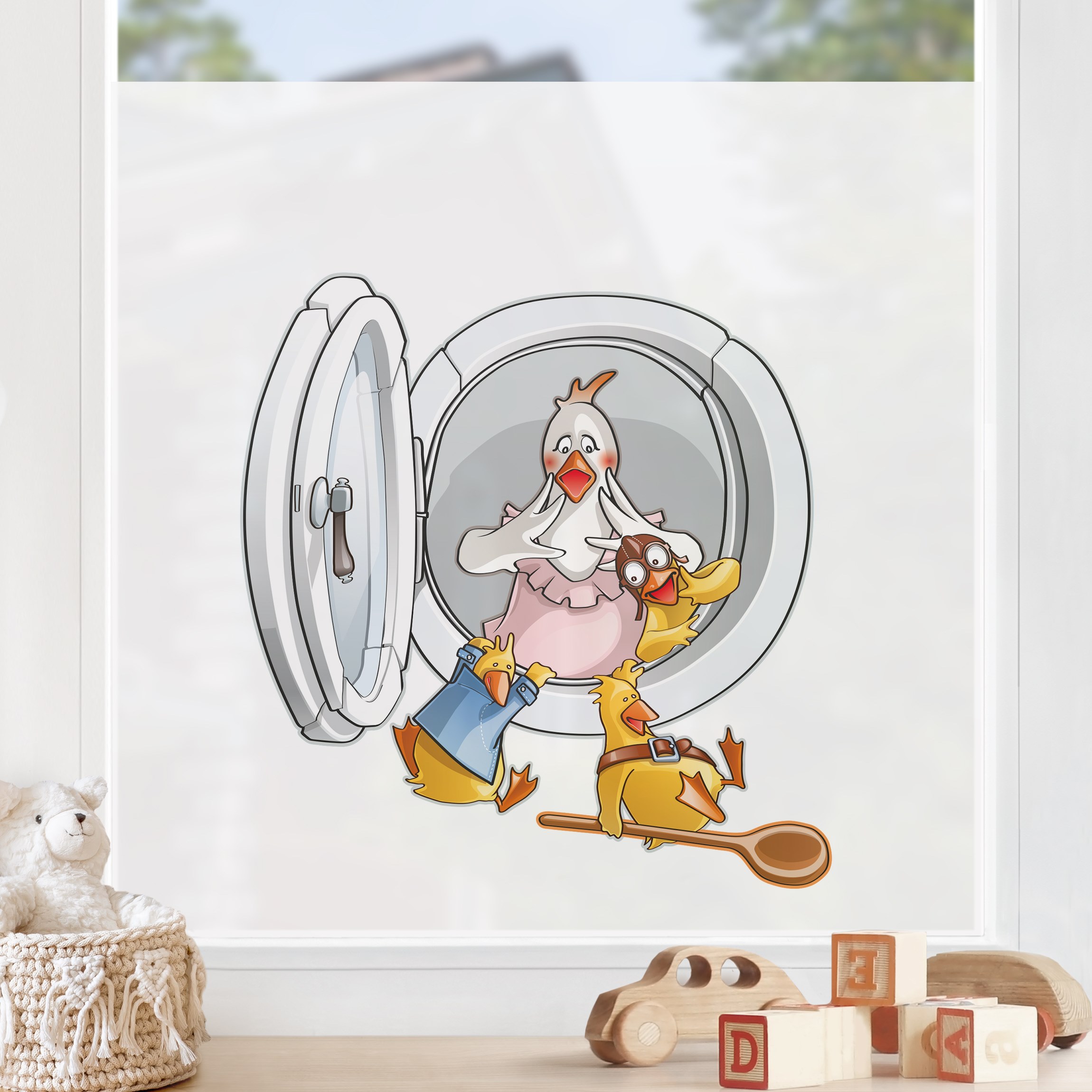 Fensterfolie Fliegender Bauernhof Luke mit Hühnern