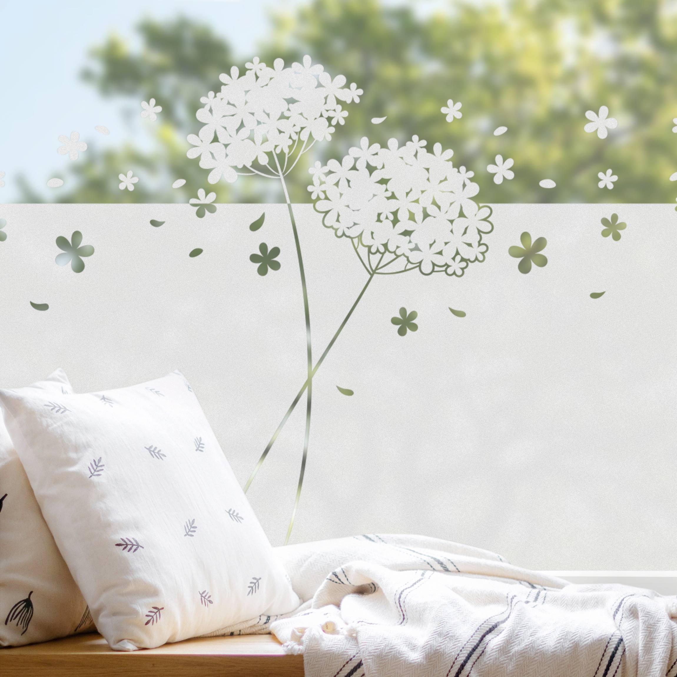 Fensterfolie Sichtschutz Fliegender Blütentraum Bordüre