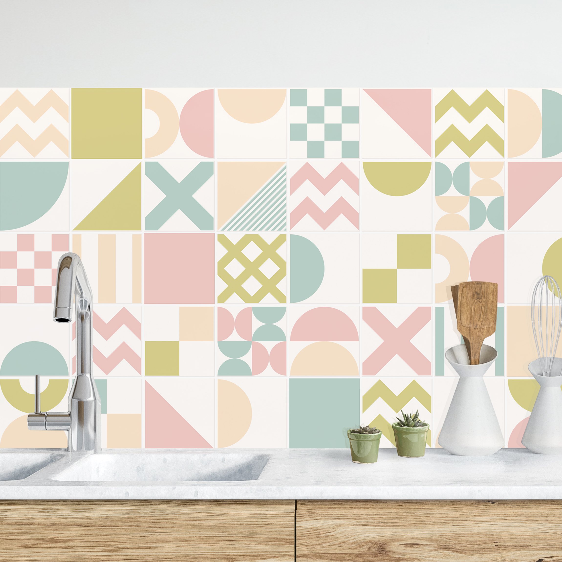 Küchenrückwand Fliesen Geometrische Formen Türkis und Grün