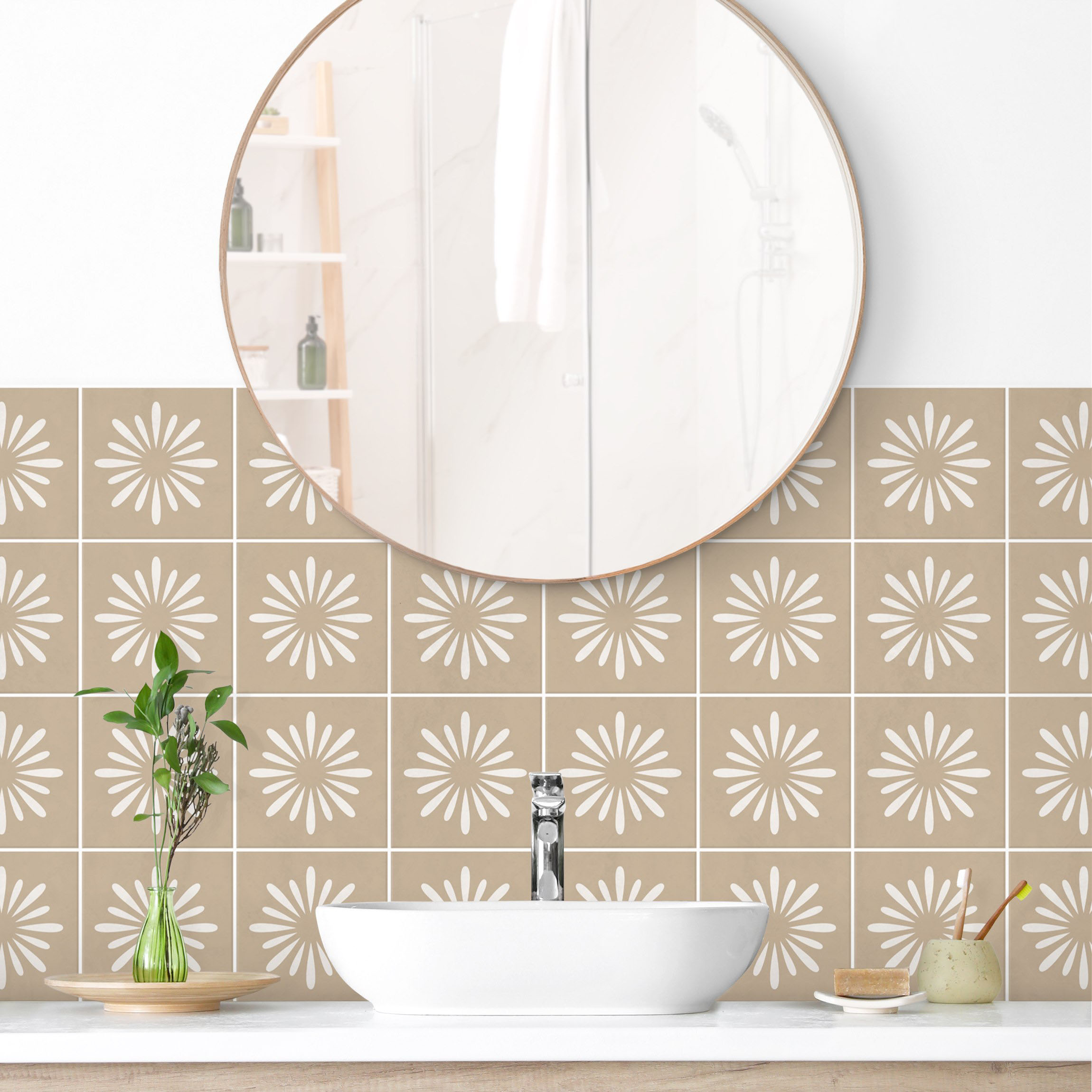 Wandverkleidung Bad Fliesen mit Blumen Beige