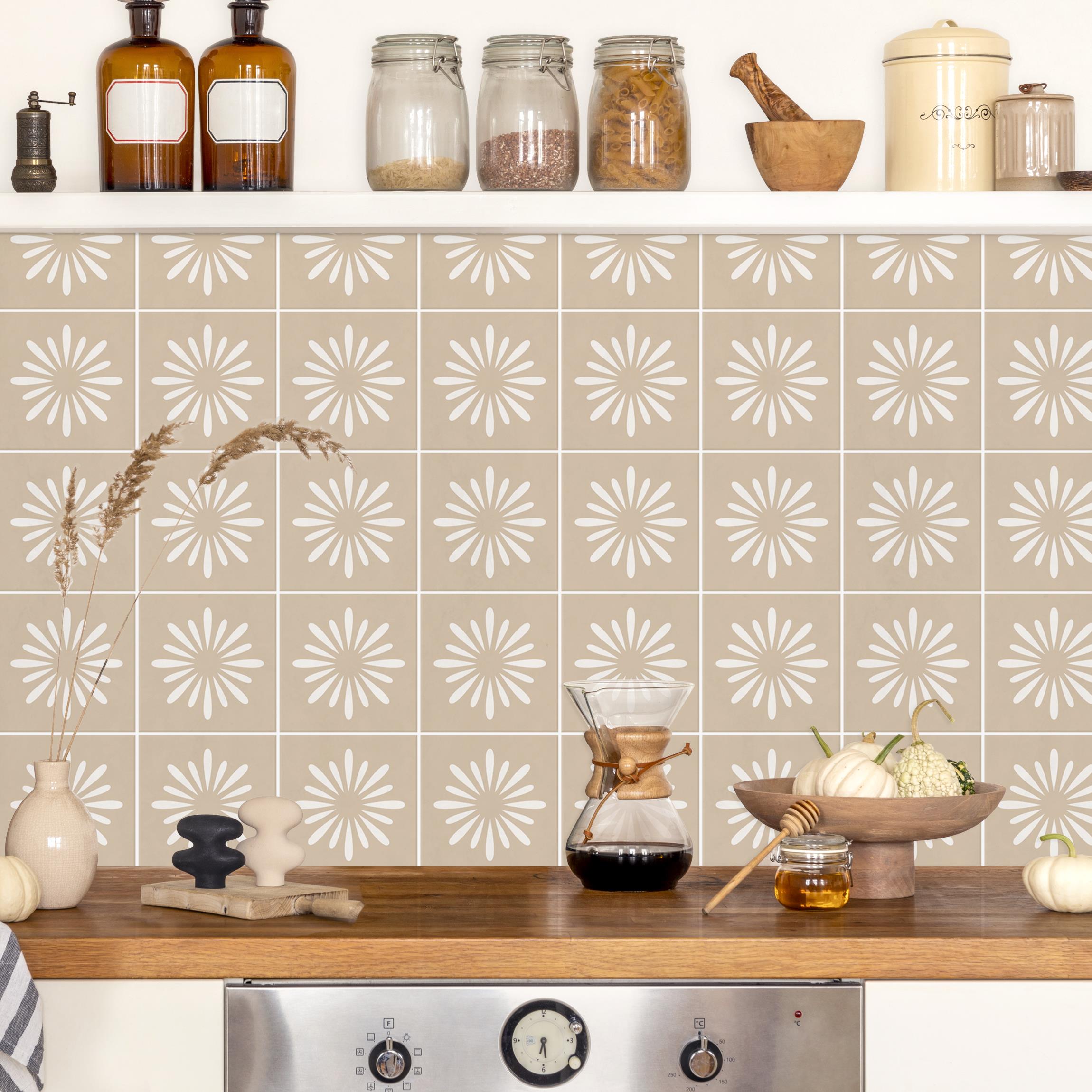 Küchenrückwand Fliesen mit Blumen Beige