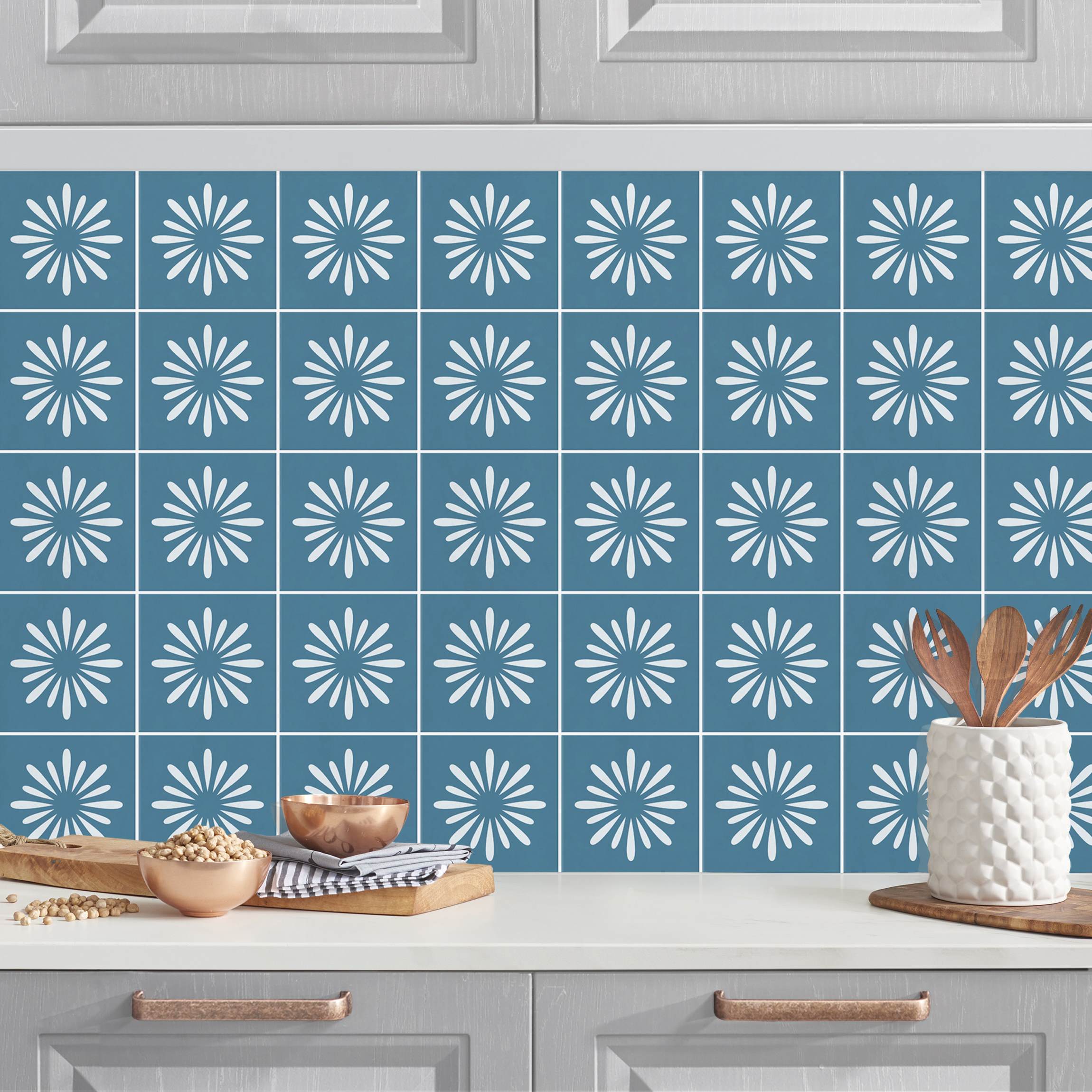 Küchenrückwand Fliesen mit Blumen Blau