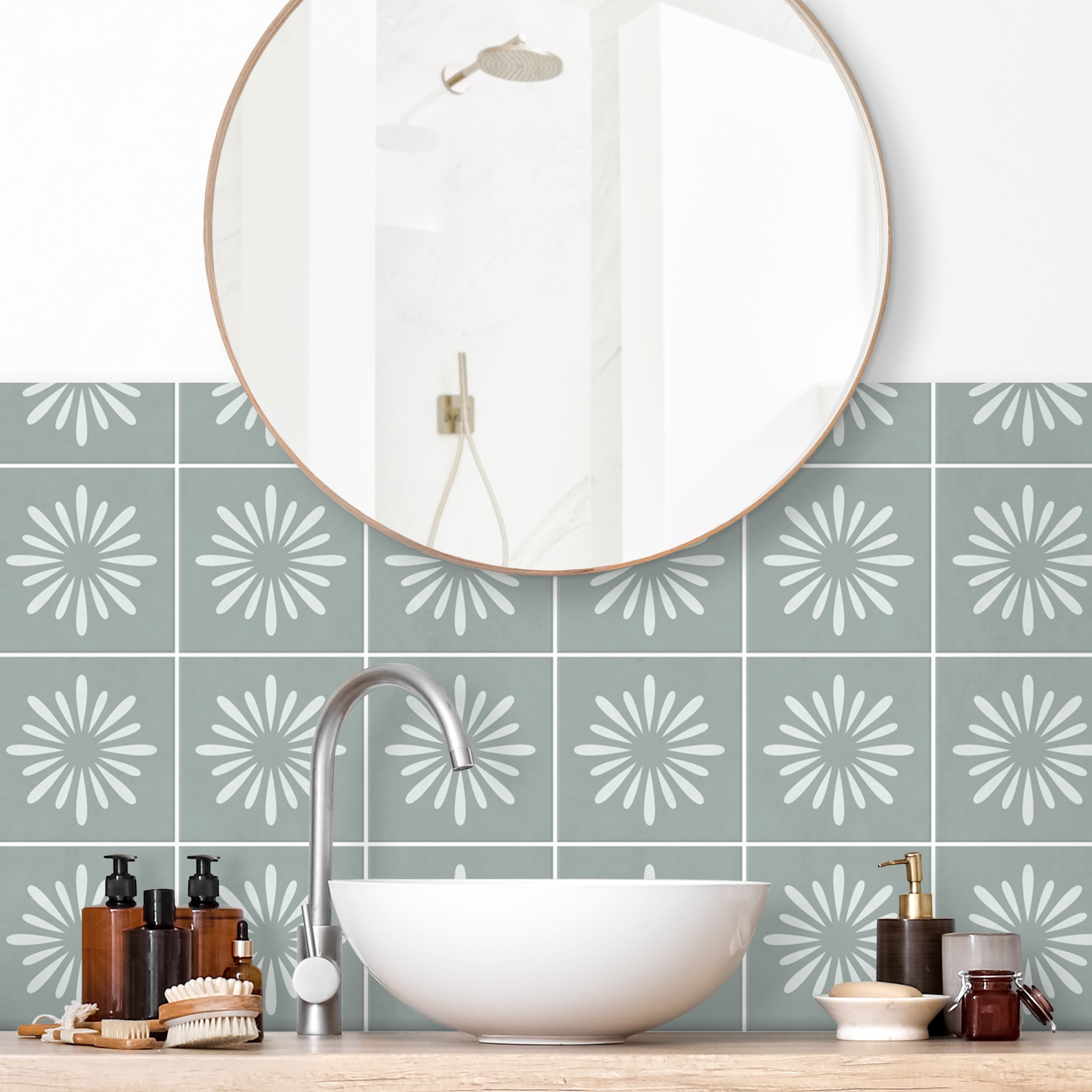 Wandverkleidung Bad Fliesen mit Blumen Eucalyptus