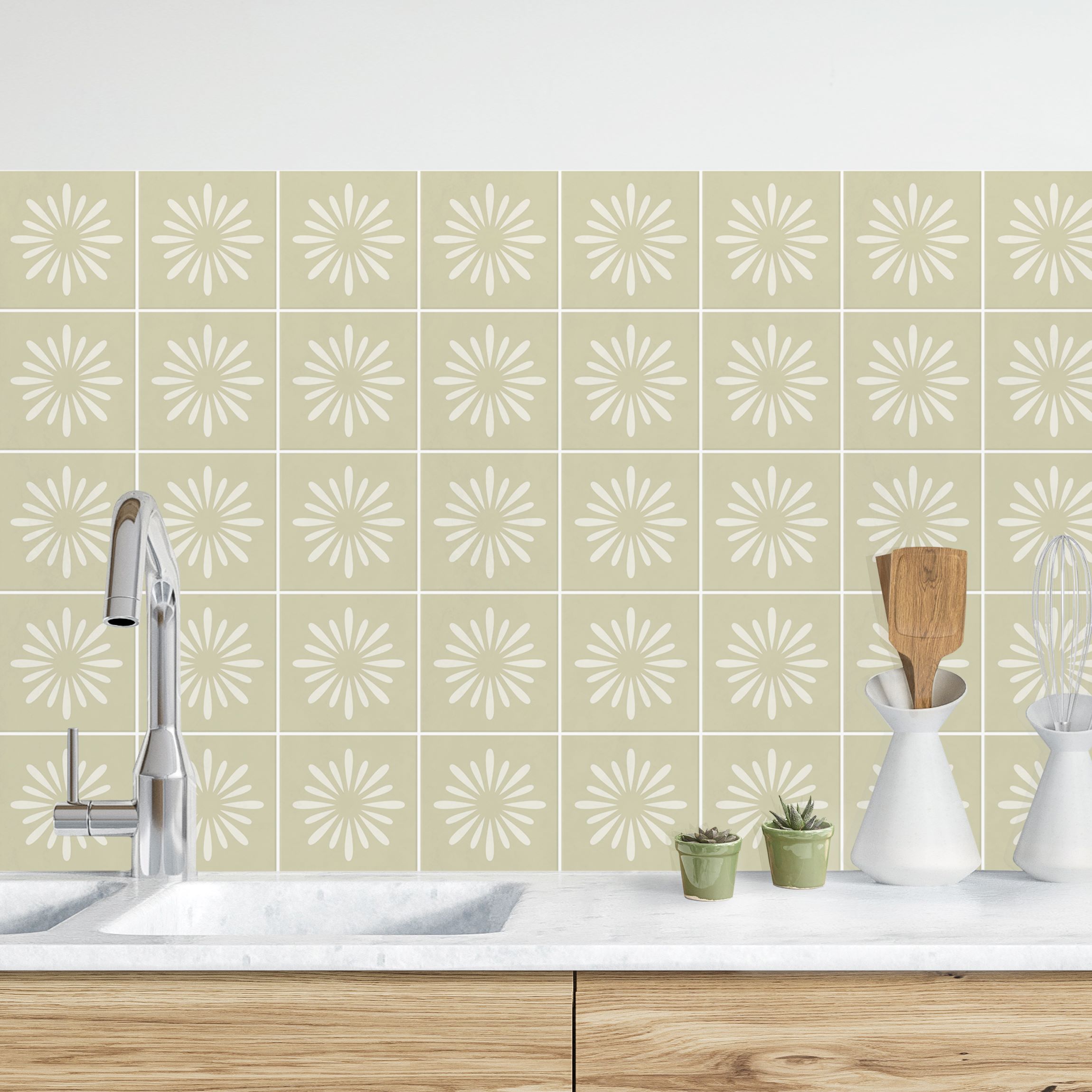 Küchenrückwand Fliesen mit Blumen Grün