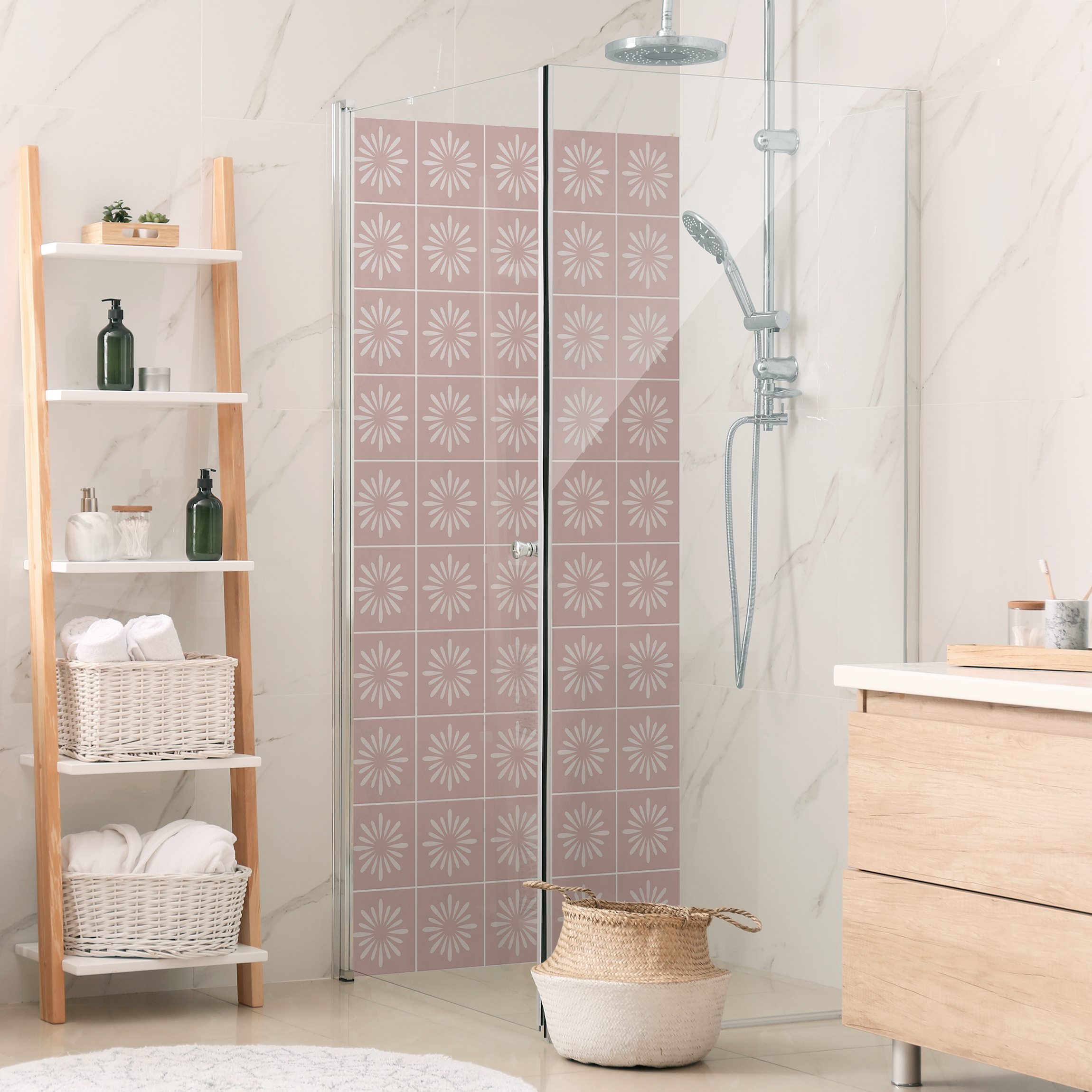 Duschrückwand Fliesen mit Blumen Rosa