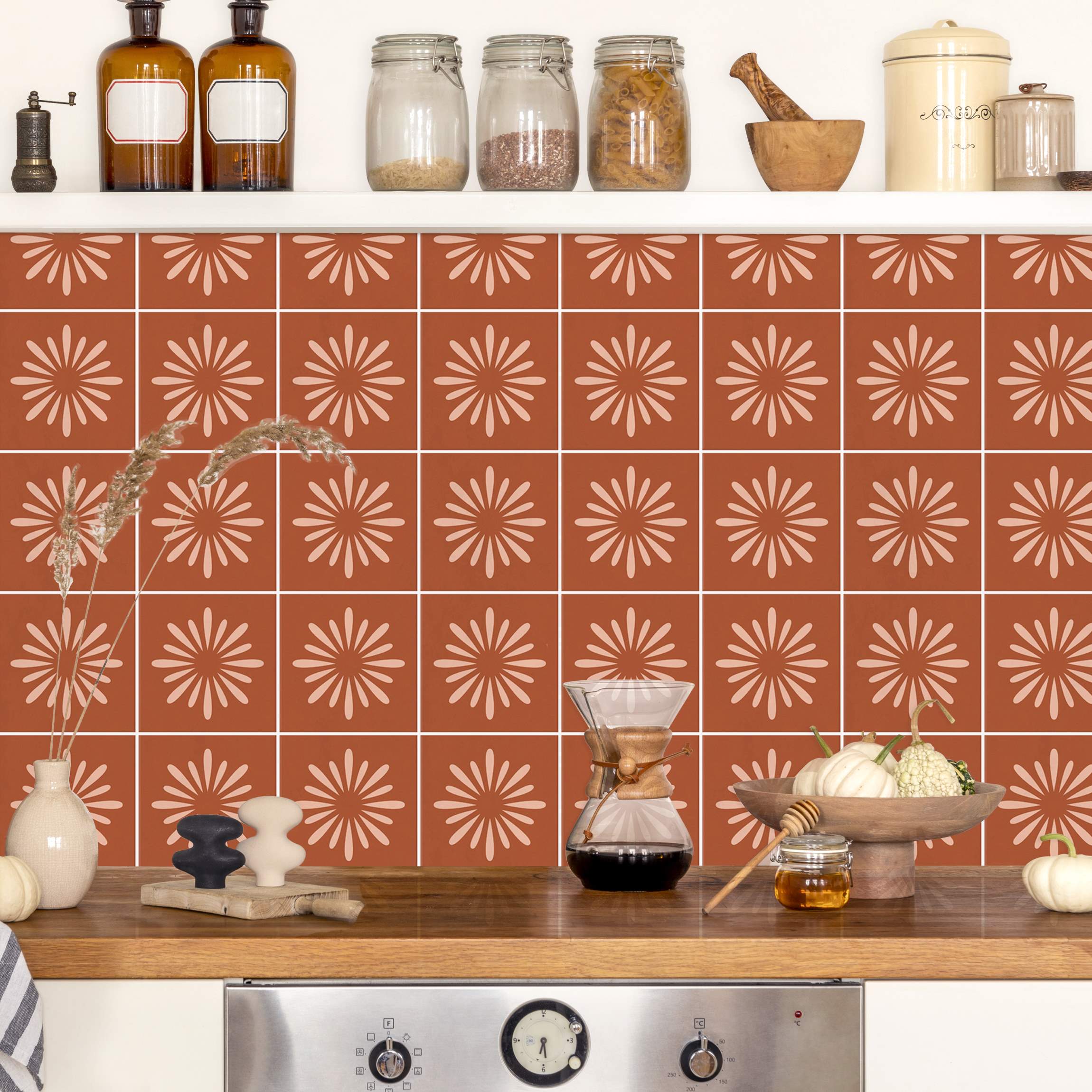 Küchenrückwand Fliesen mit Blumen Terracotta