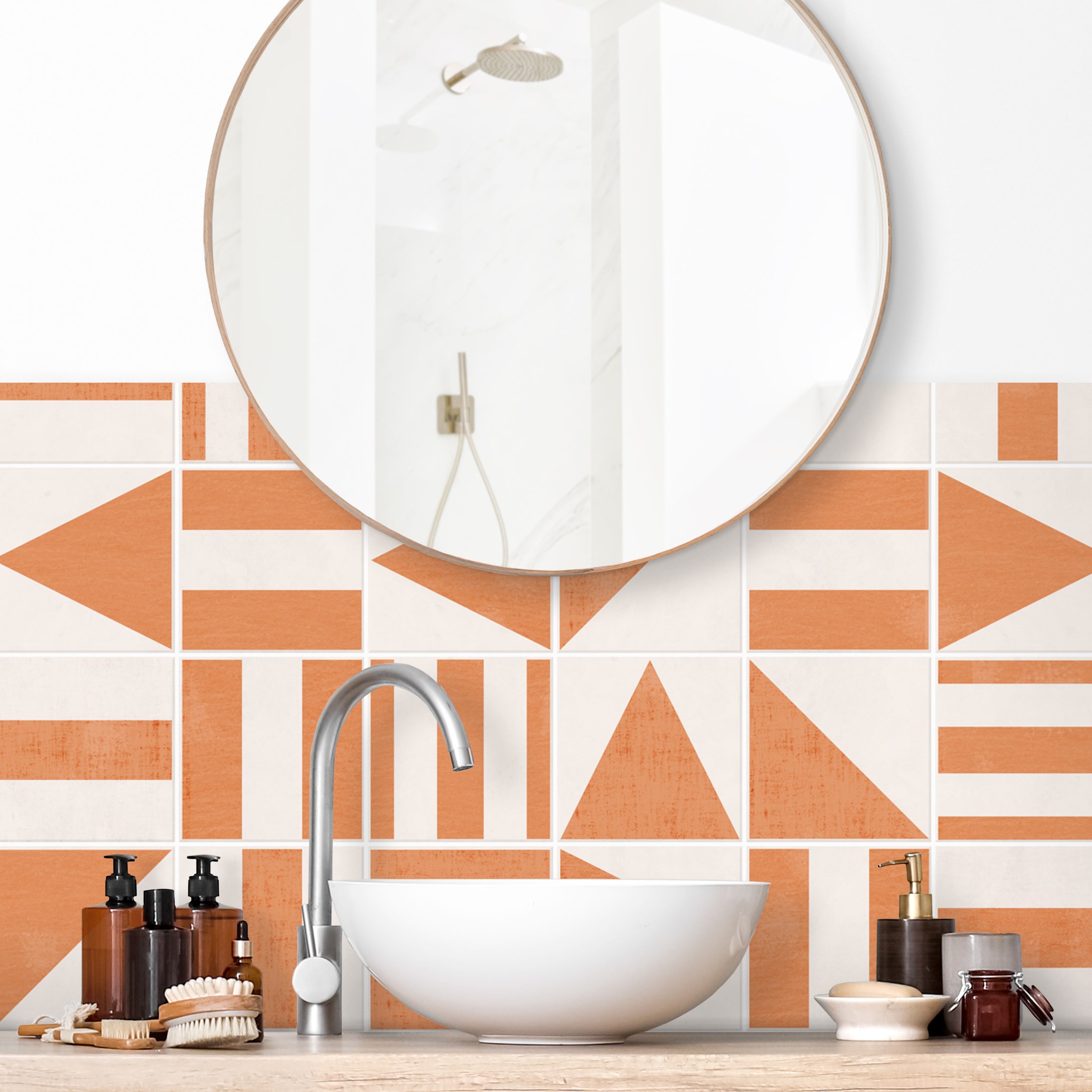 Wandverkleidung Bad Fliesen mit geometrischen Formen Apricot Shabby