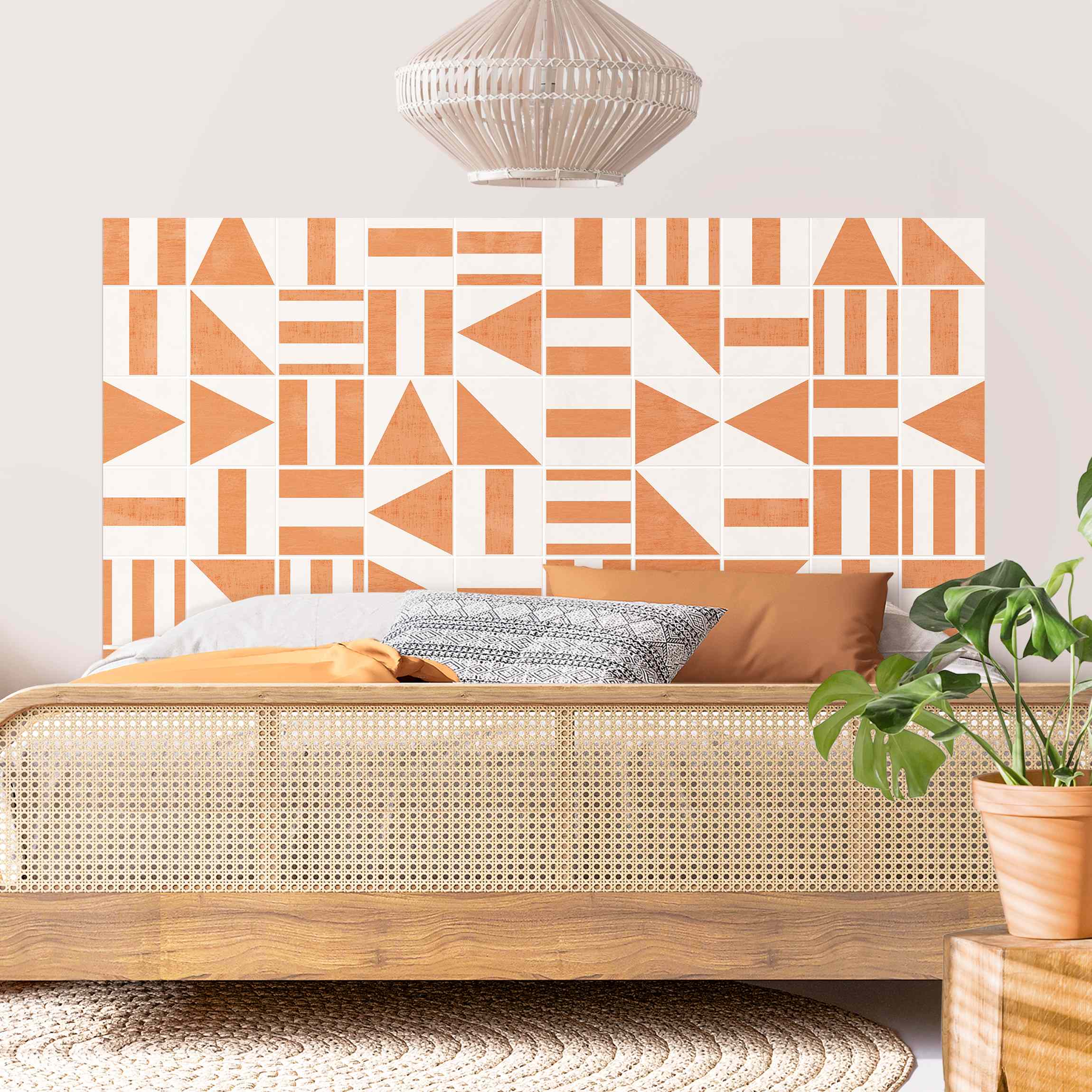 Kopfteil Bett Fliesen mit geometrischen Formen Apricot Shabby