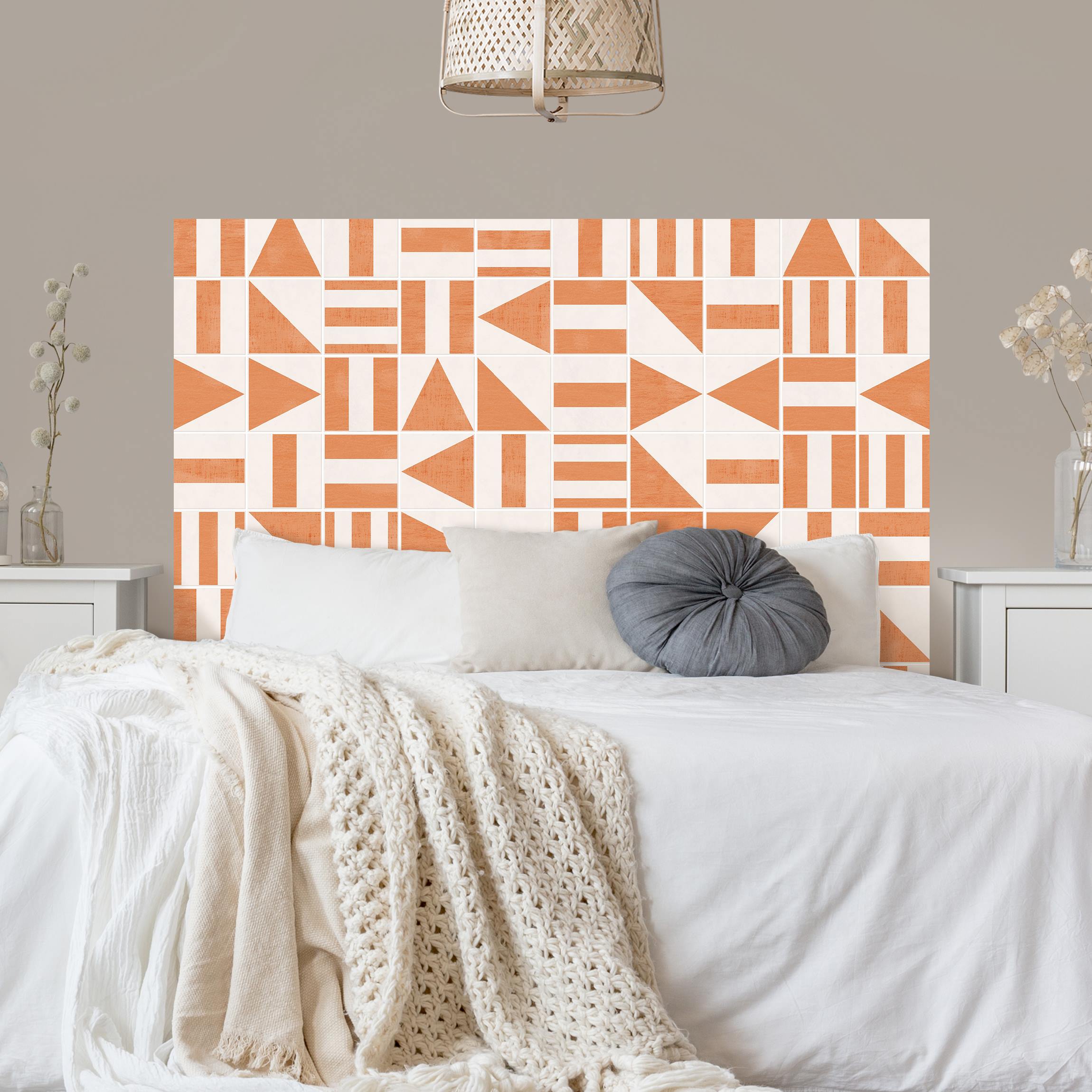Kopfteil Bett Fliesen mit geometrischen Formen Apricot Shabby