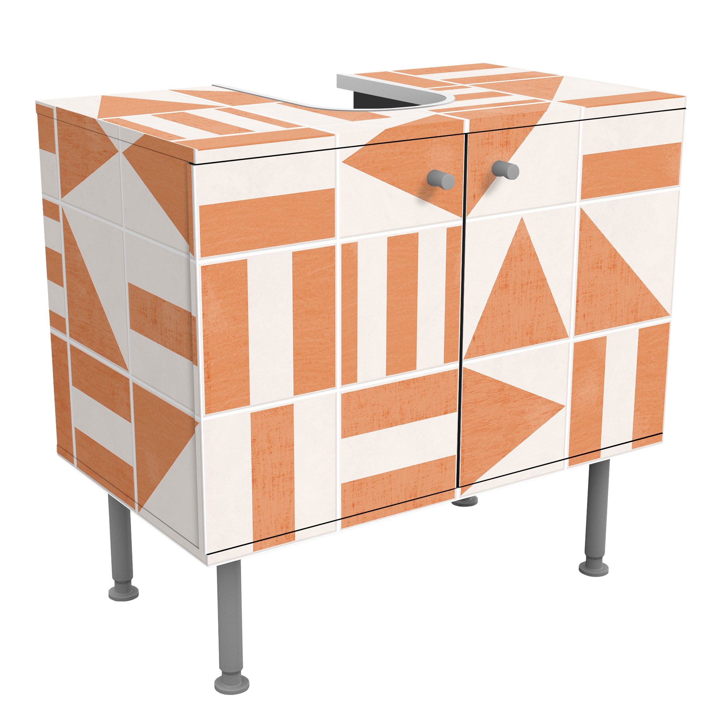 Waschbeckenunterschrank Fliesen mit geometrischen Formen Apricot Shabby