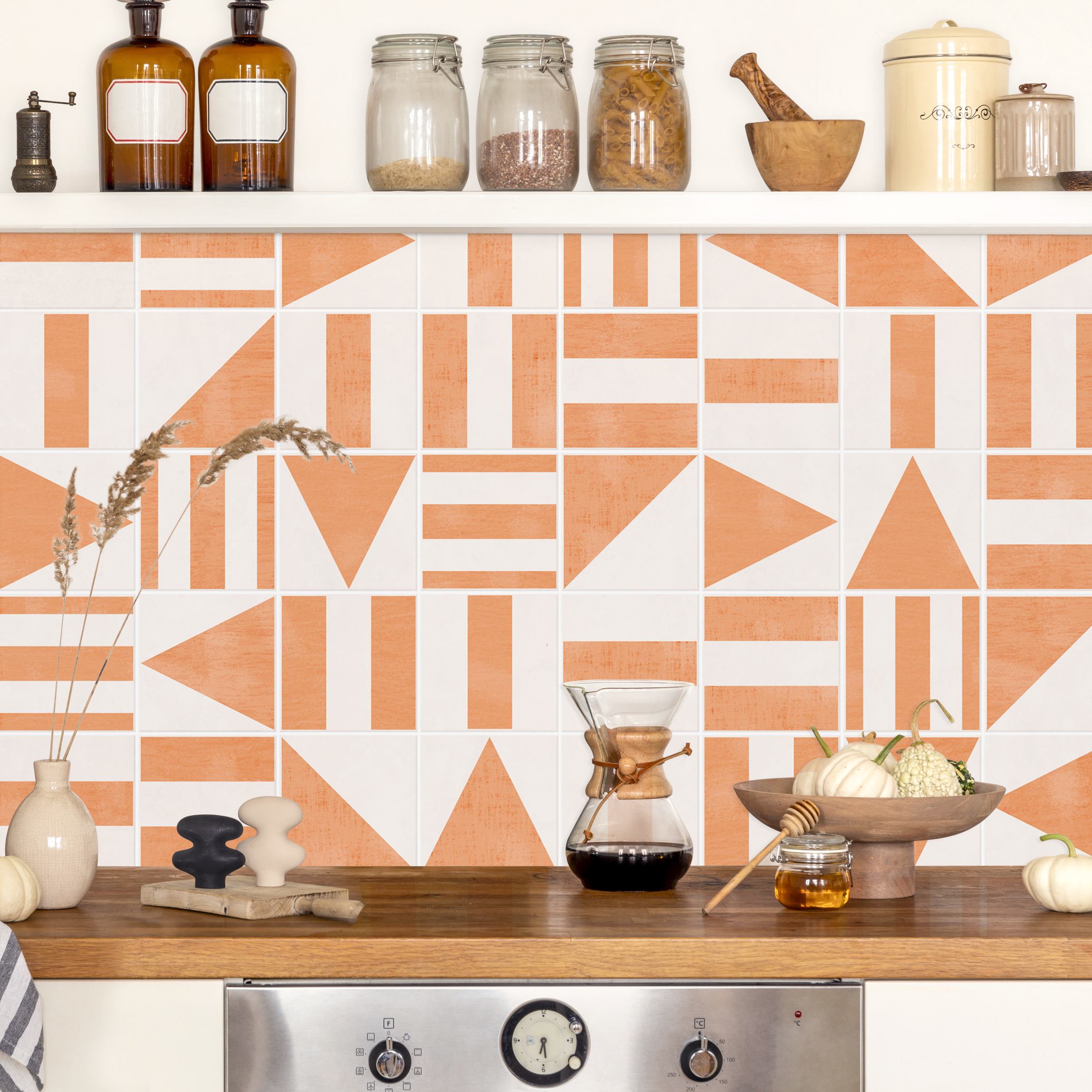 Küchenrückwand Fliesen mit geometrischen Formen Apricot Shabby