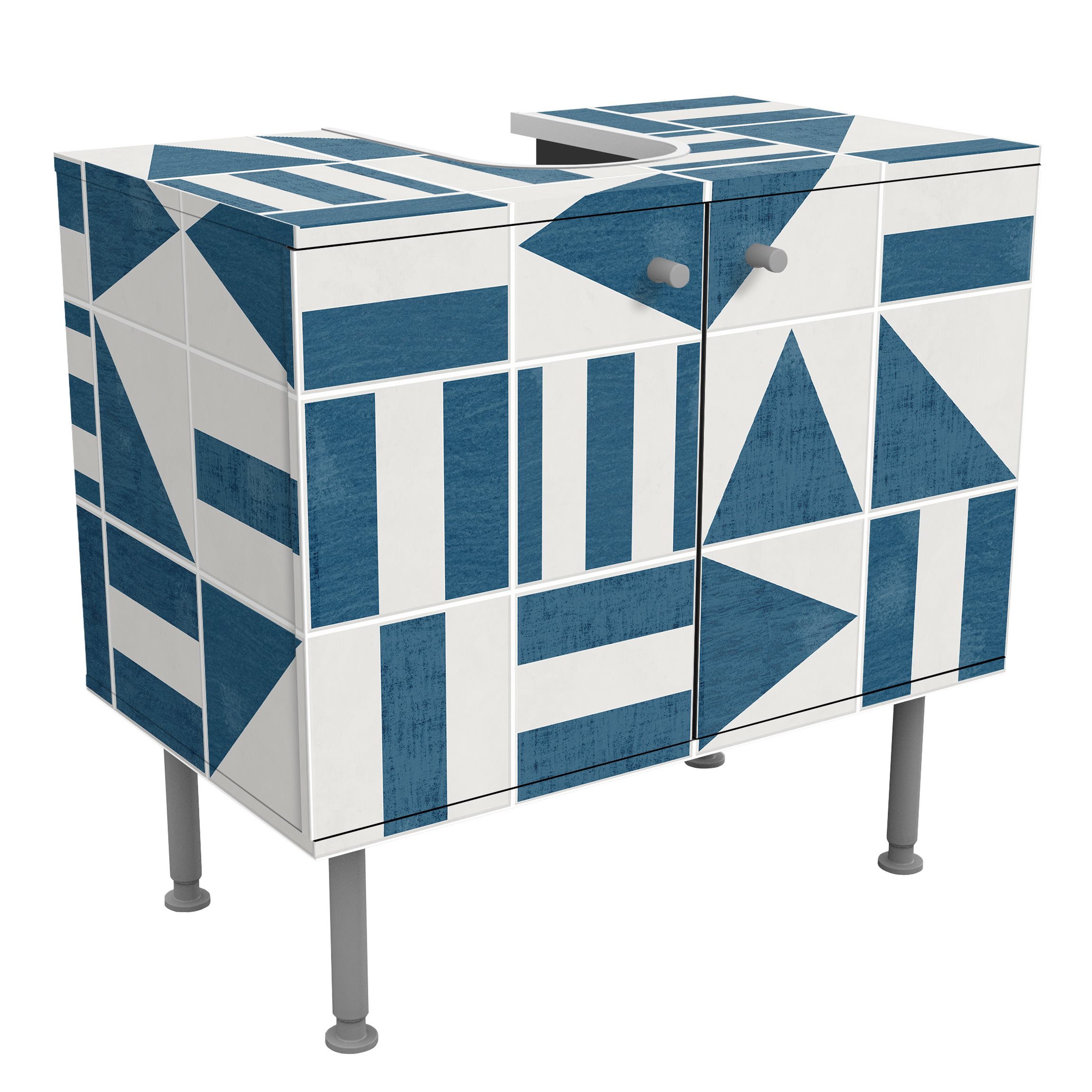 Waschbeckenunterschrank Fliesen mit geometrischen Formen Blau Shabby