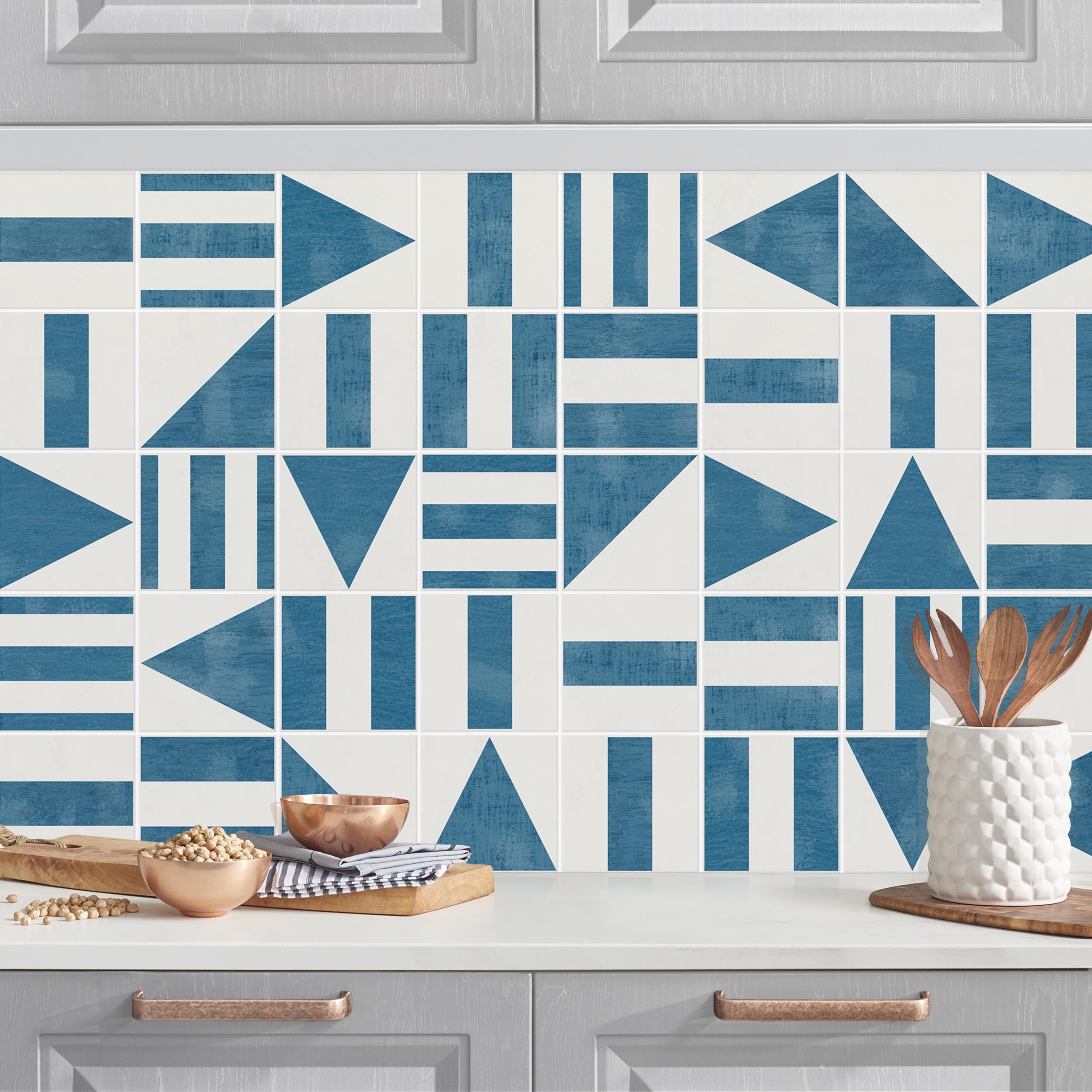 Küchenrückwand Fliesen mit geometrischen Formen Blau Shabby