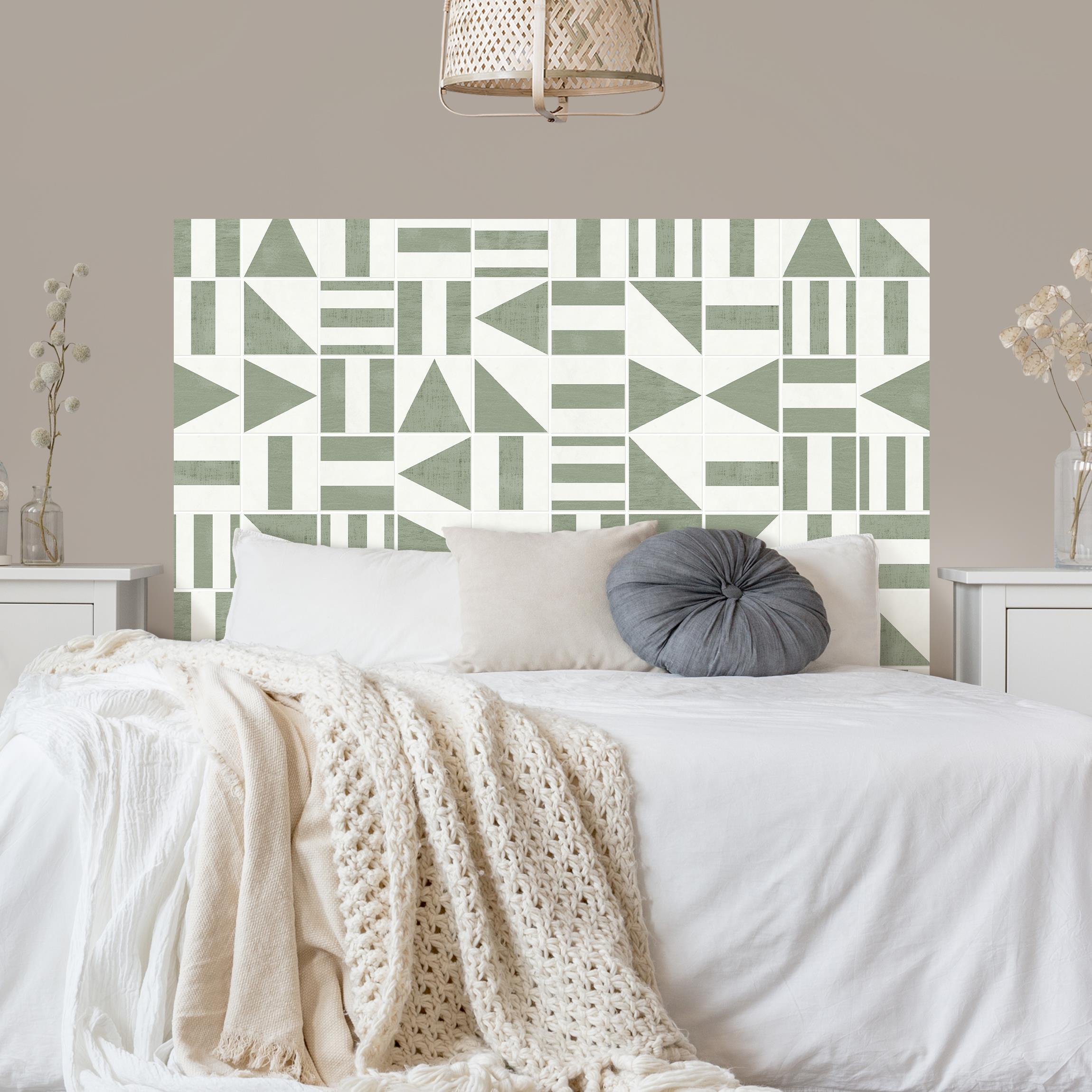 Kopfteil Bett Fliesen mit geometrischen Formen Grün Shabby