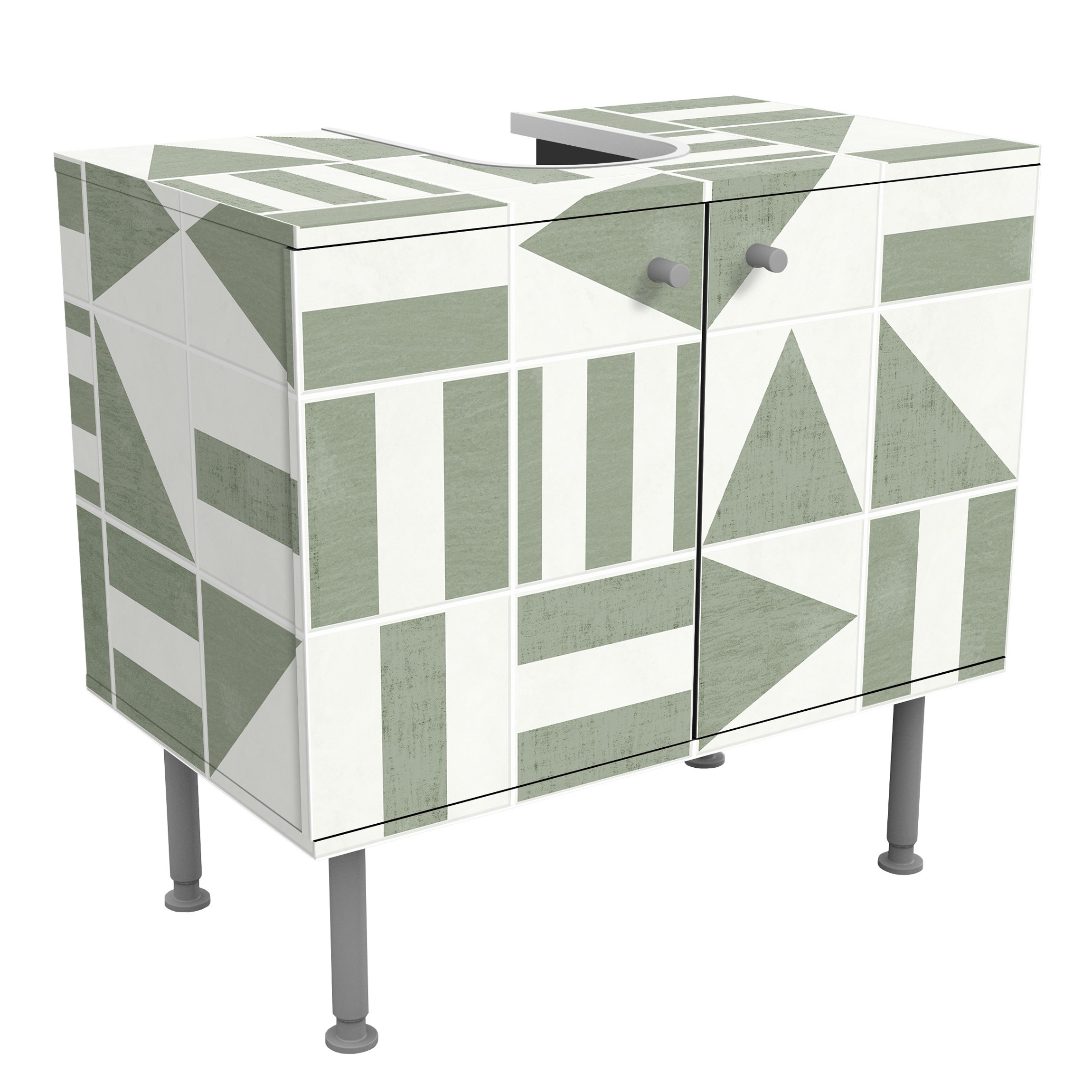 Waschbeckenunterschrank Fliesen mit geometrischen Formen Grün Shabby