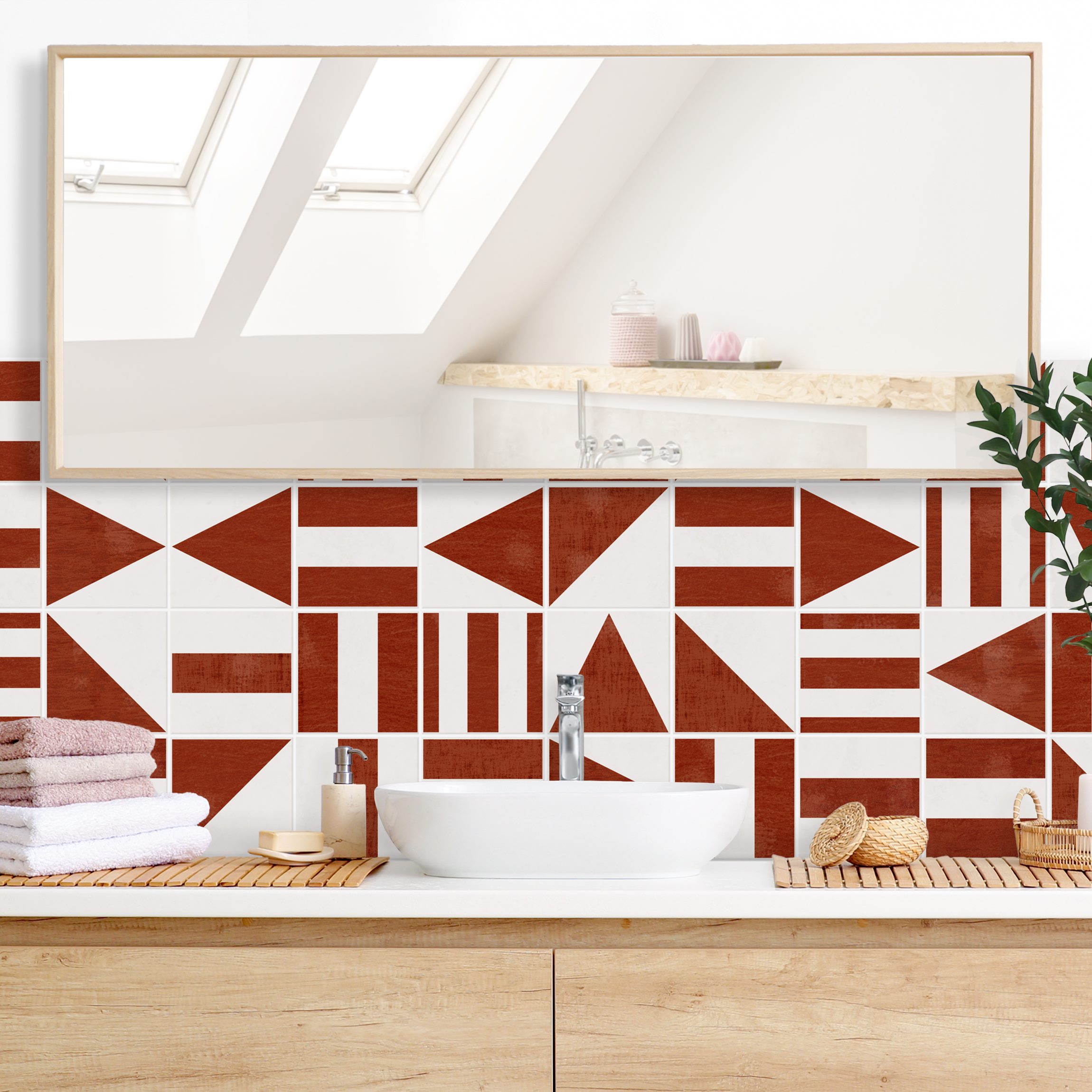 Wandverkleidung Bad Fliesen mit geometrischen Formen Terracotta Shabby