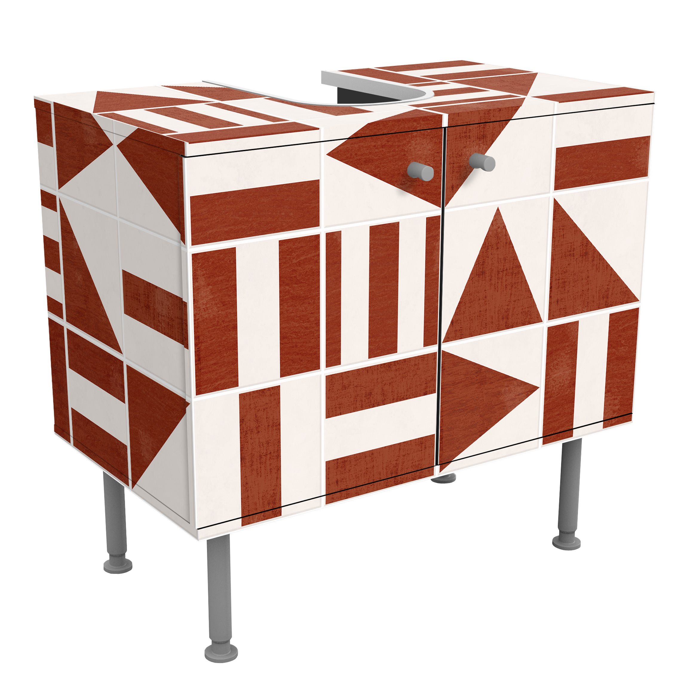 Waschbeckenunterschrank Fliesen mit geometrischen Formen Terracotta Shabby