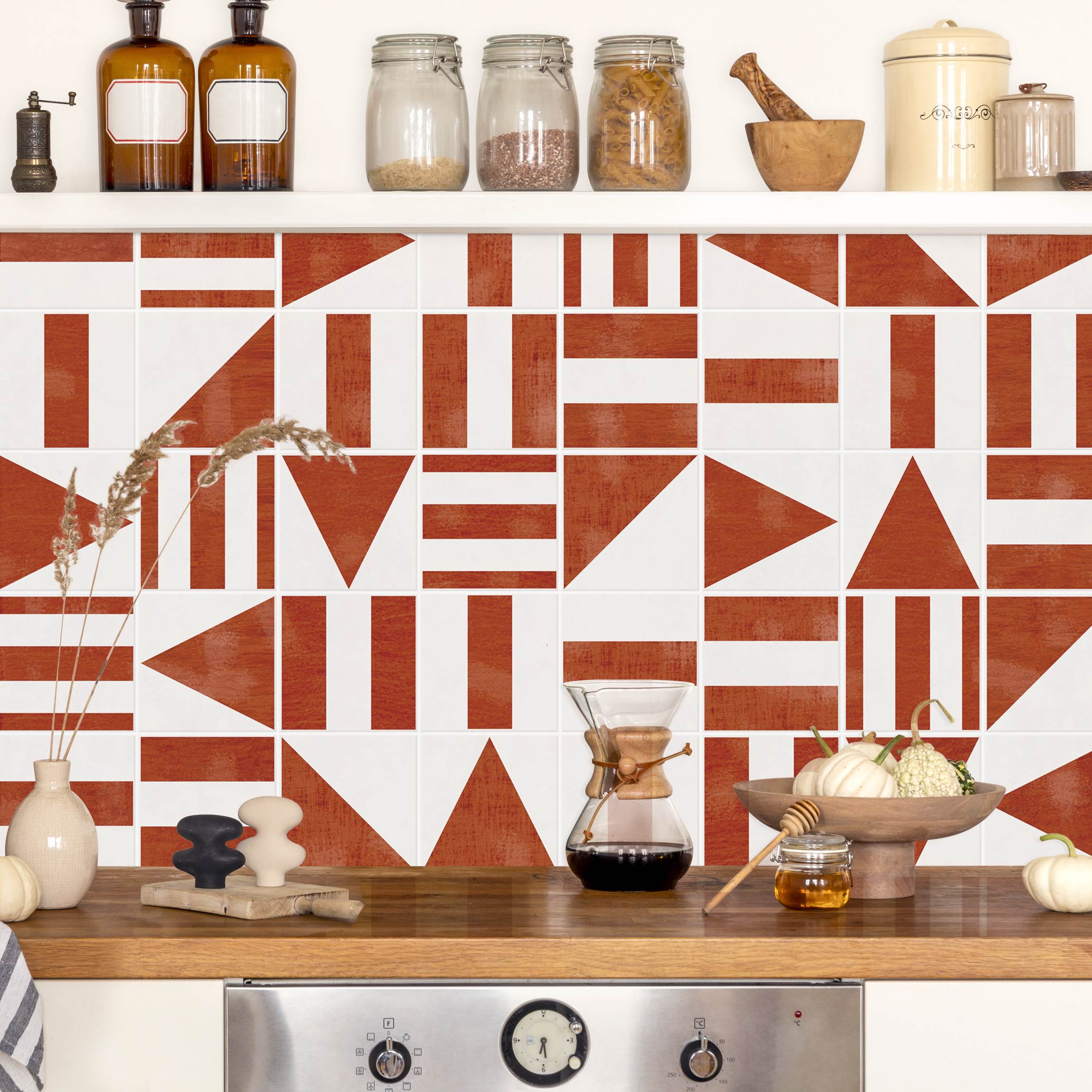 Küchenrückwand Fliesen mit geometrischen Formen Terracotta Shabby