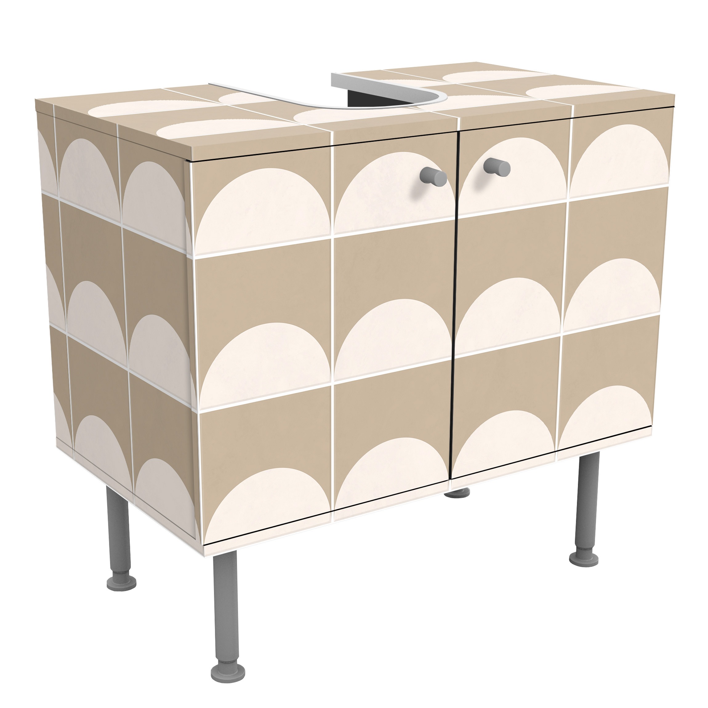Waschbeckenunterschrank Fliesen mit Halbkreisen Beige