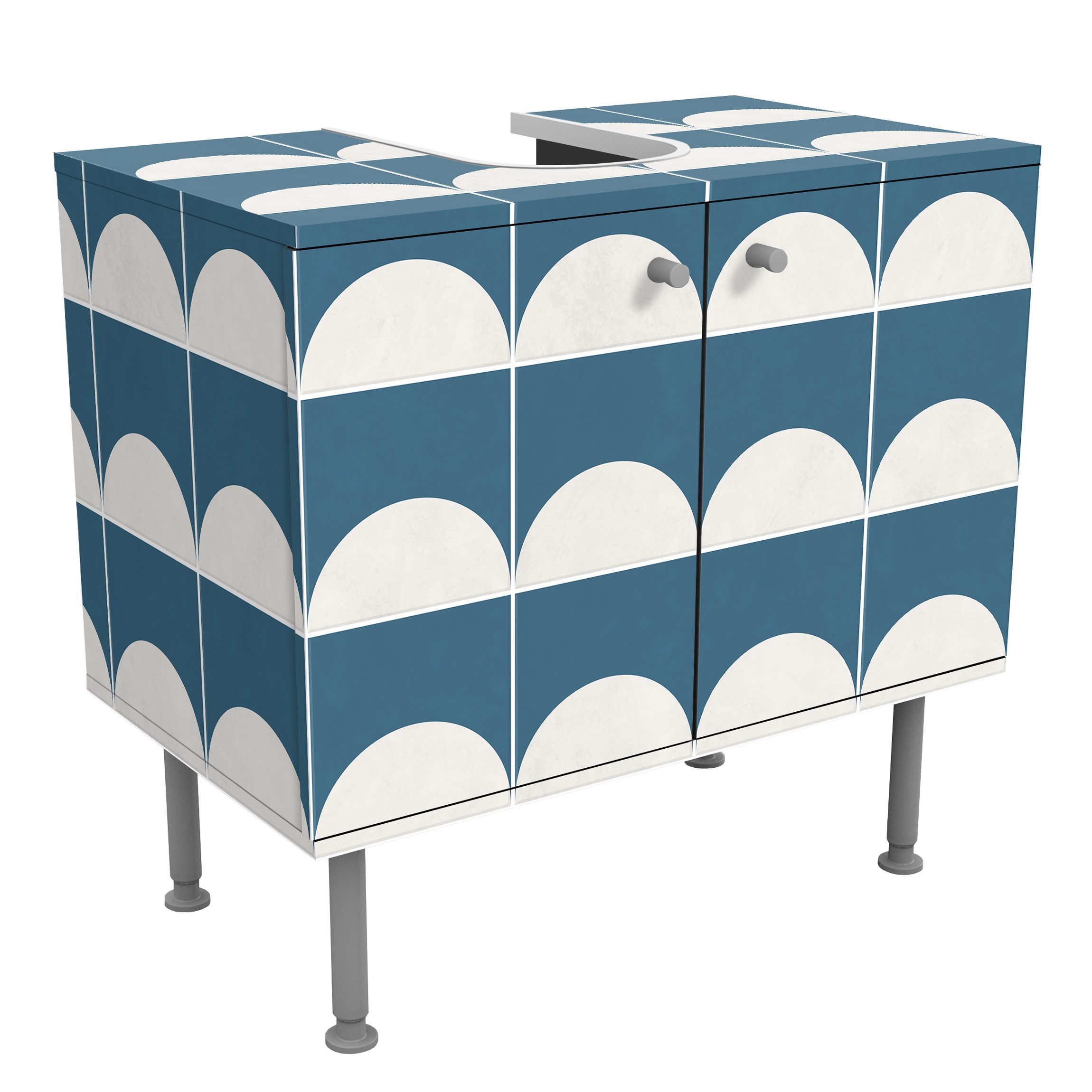 Waschbeckenunterschrank Fliesen mit Halbkreisen Blau