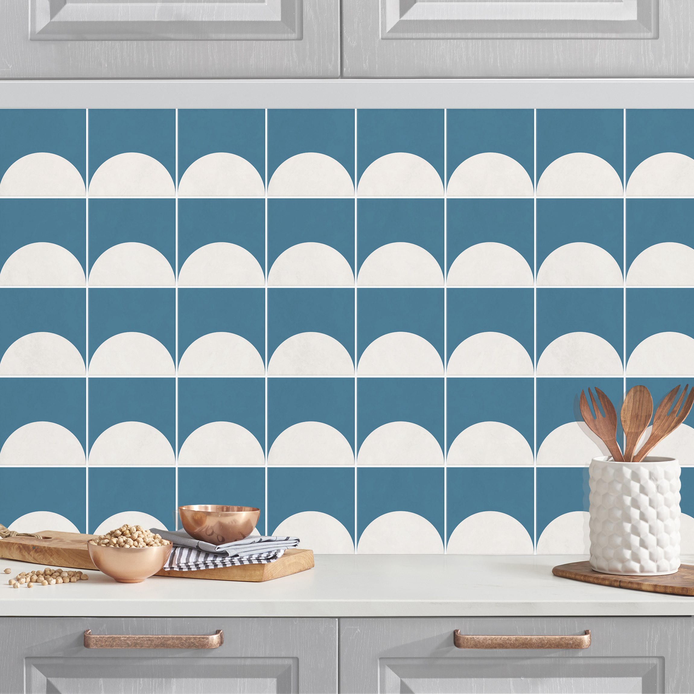 Küchenrückwand Fliesen mit Halbkreisen Blau