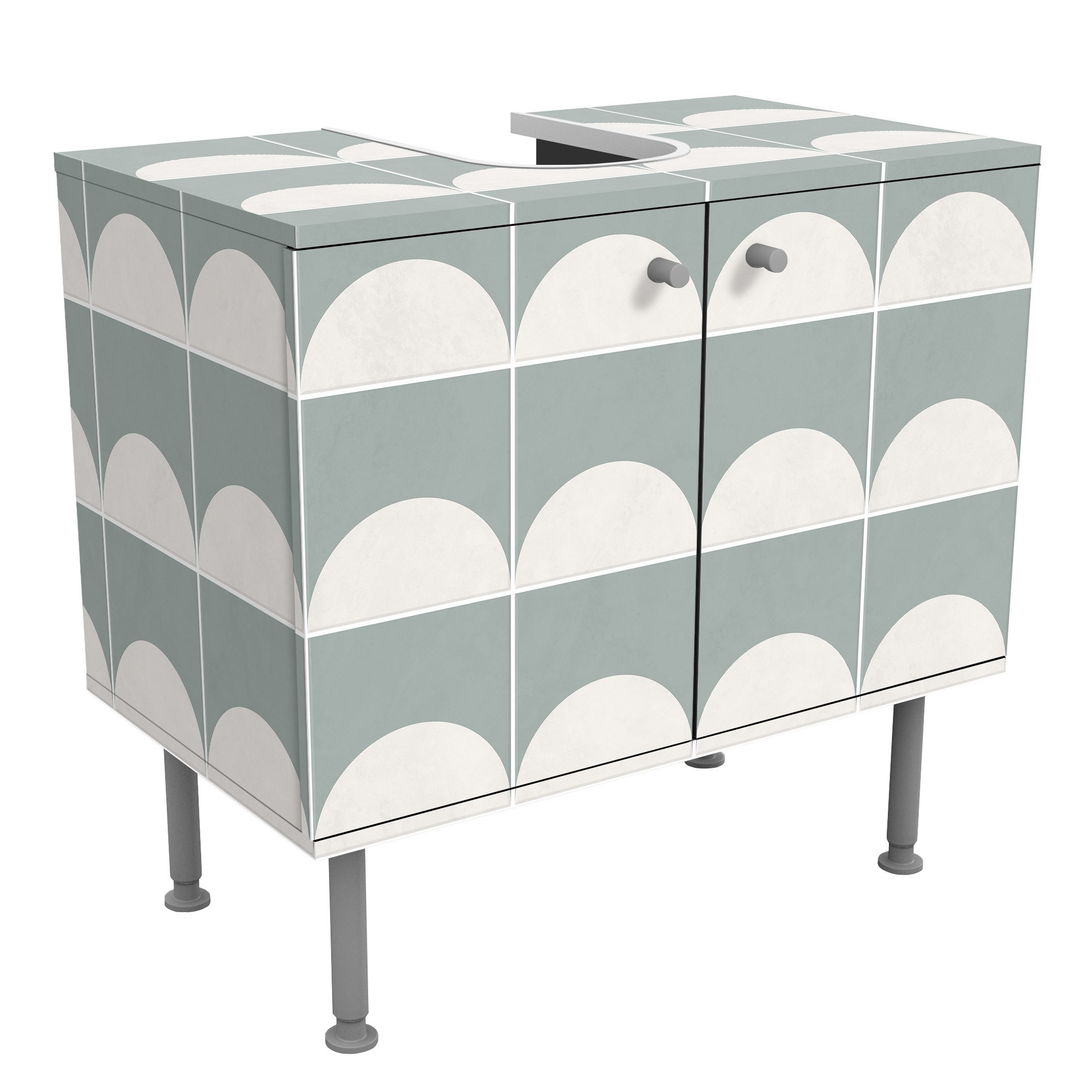 Waschbeckenunterschrank Fliesen mit Halbkreisen Eucalyptus