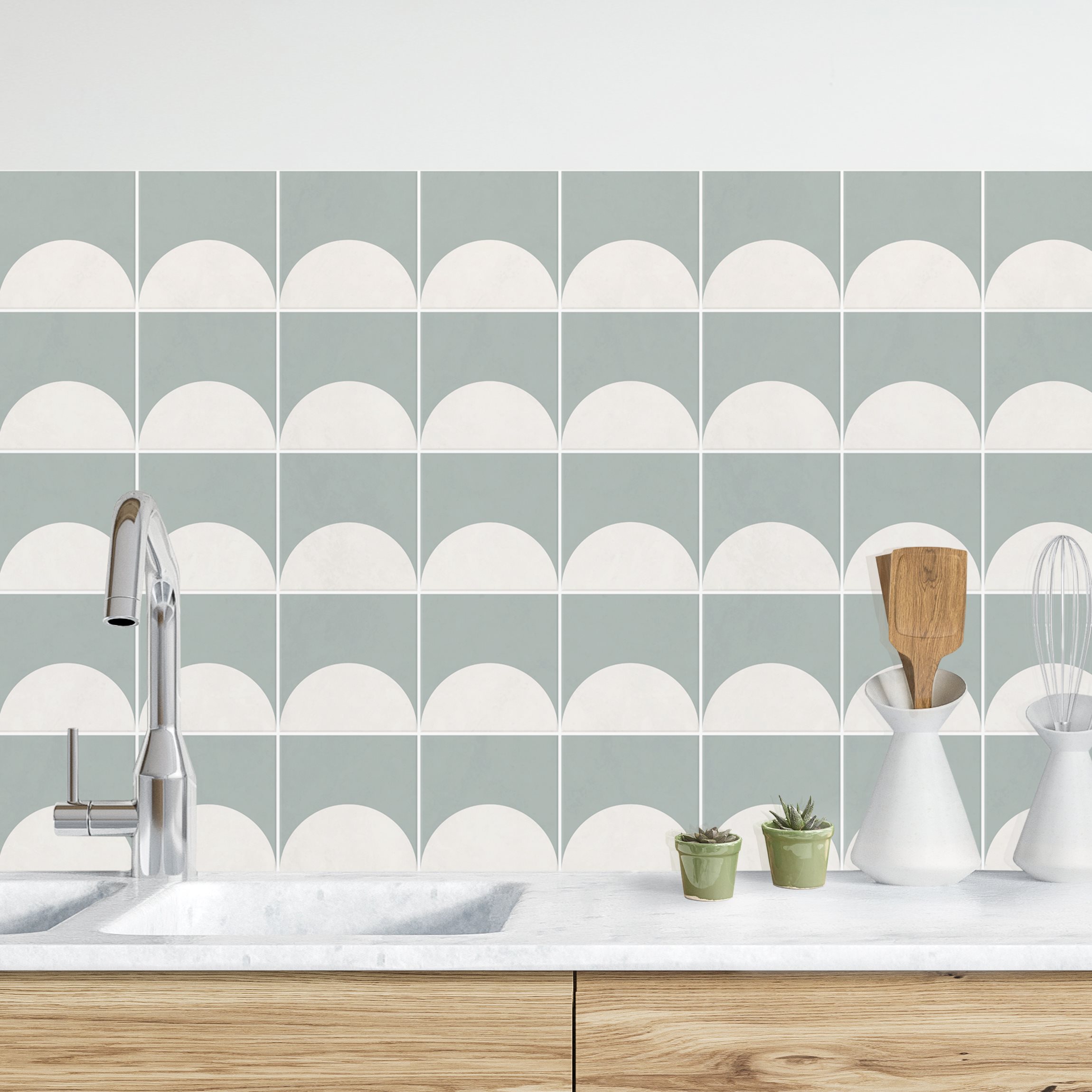 Küchenrückwand Fliesen mit Halbkreisen Eucalyptus