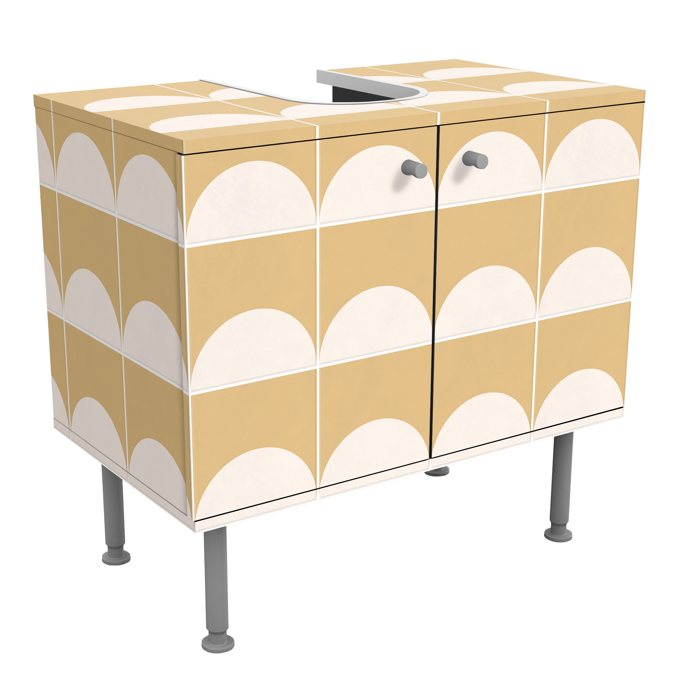 Waschbeckenunterschrank Fliesen mit Halbkreisen Gelb