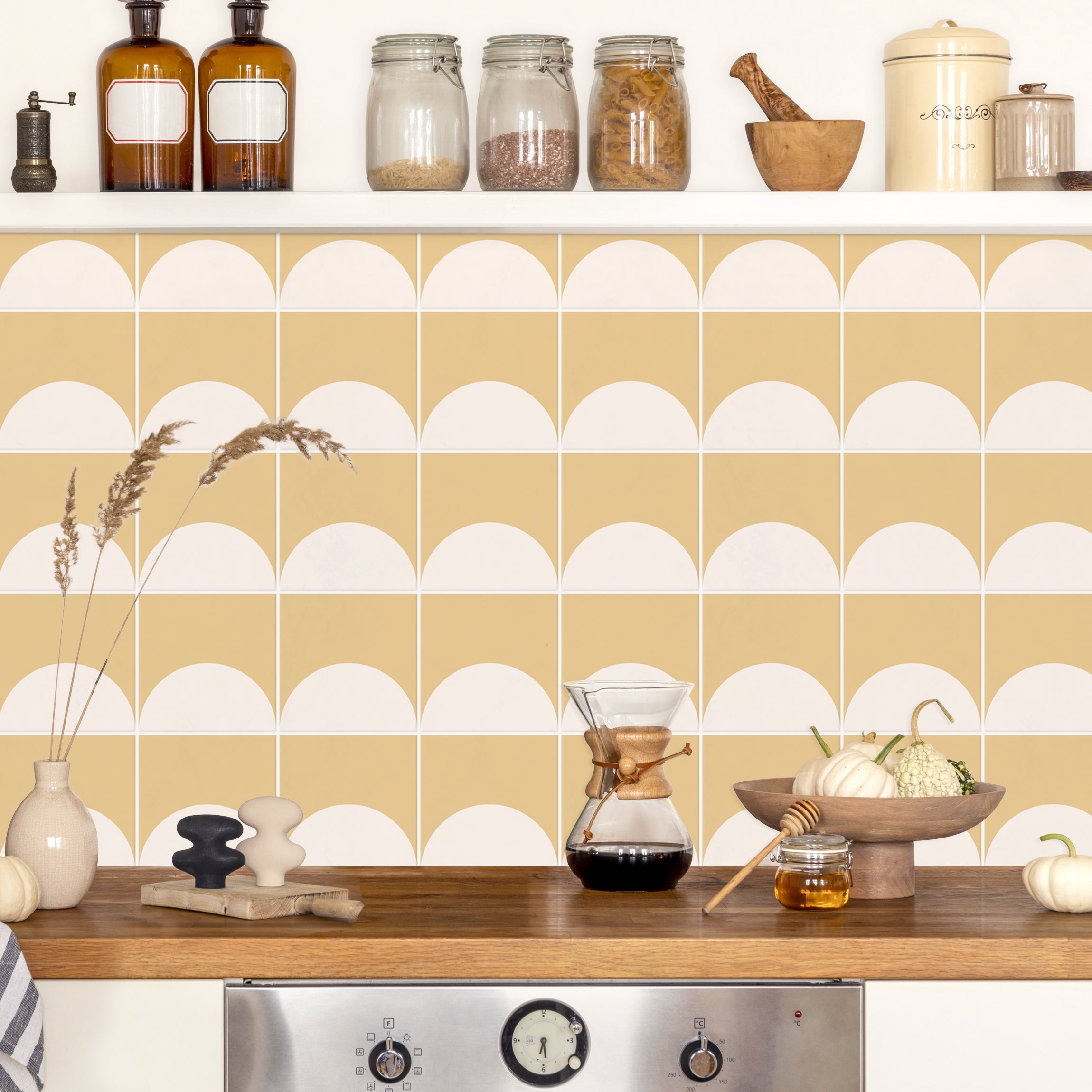 Küchenrückwand Fliesen mit Halbkreisen Gelb