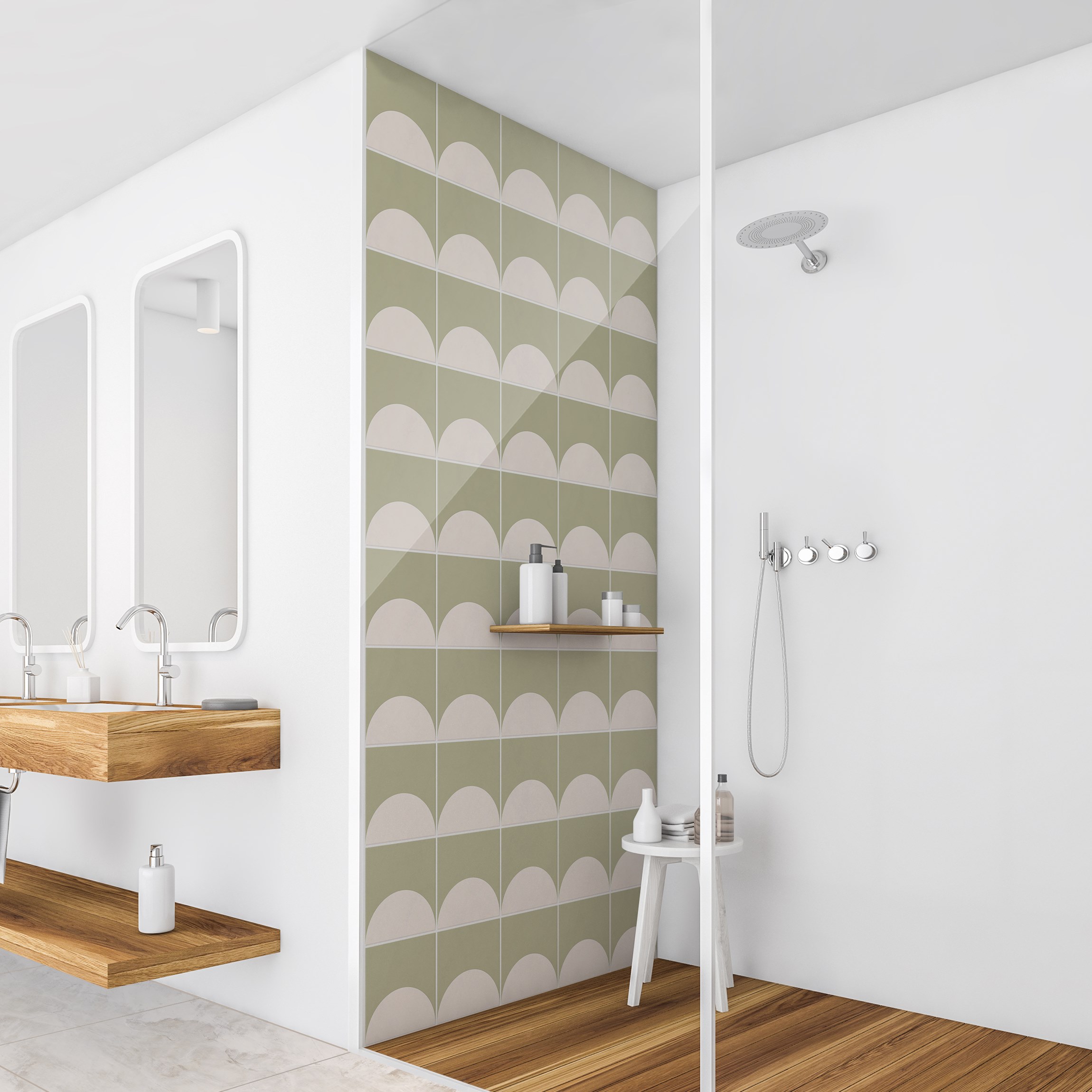 Duschrückwand Fliesen mit Halbkreisen Grün