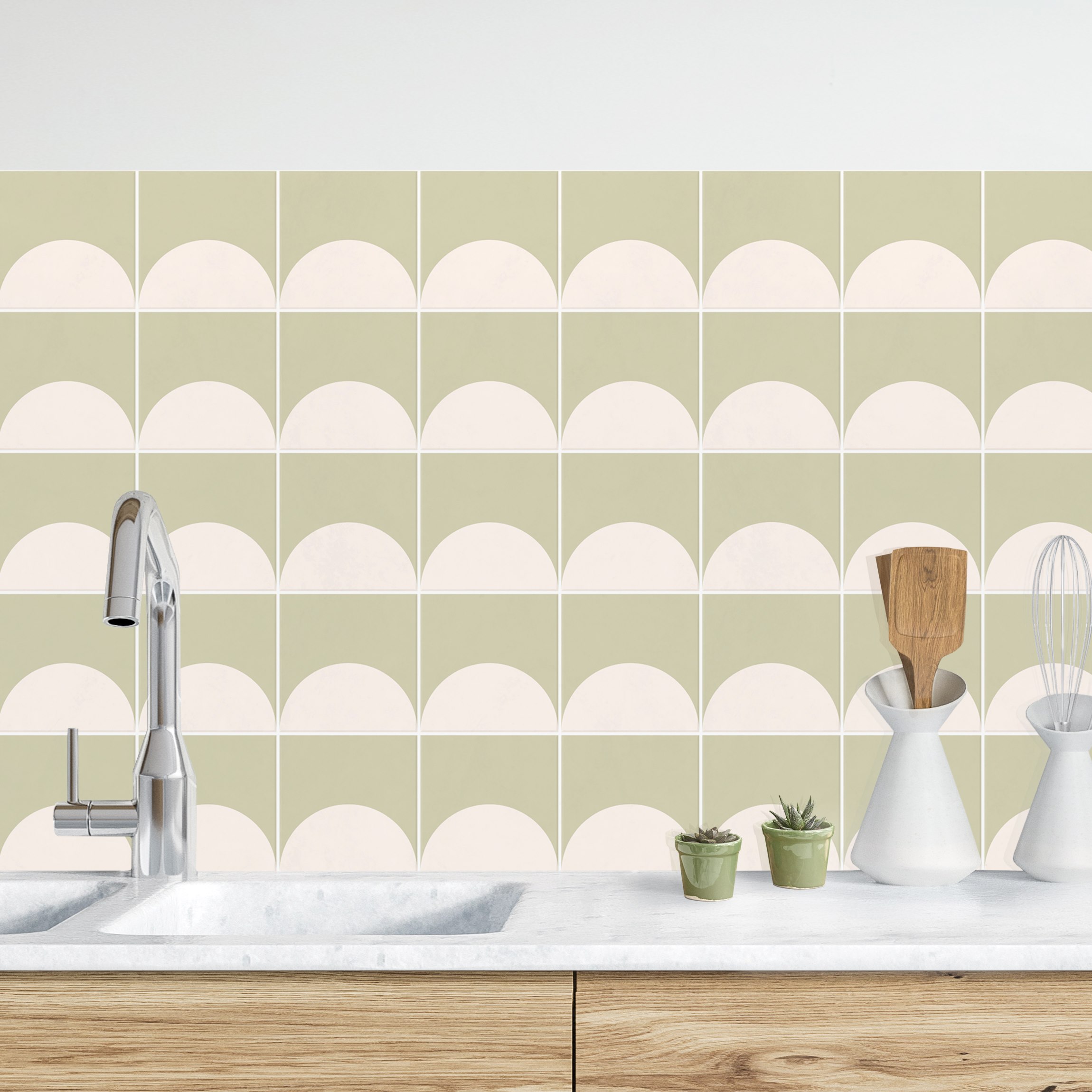 Küchenrückwand Fliesen mit Halbkreisen Grün