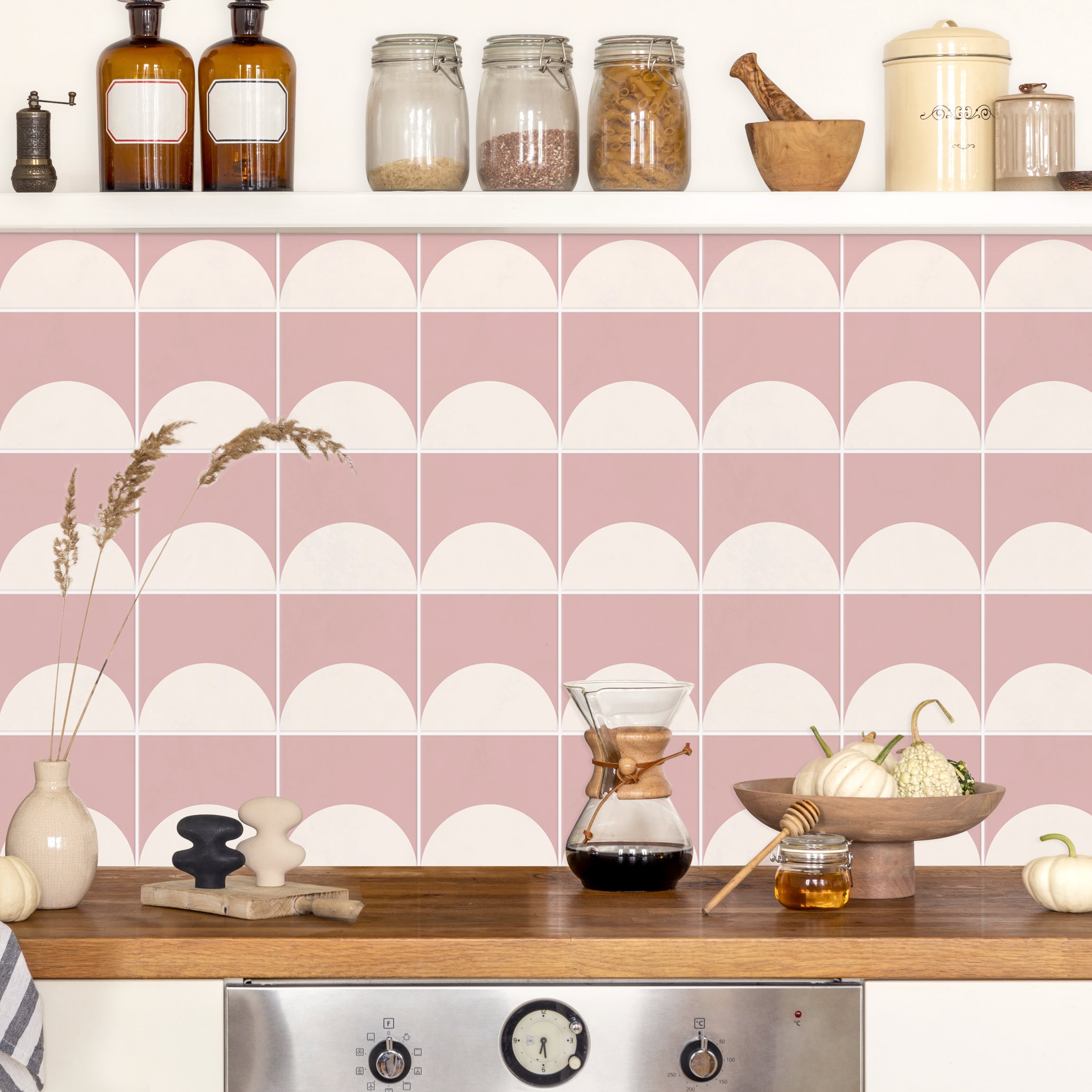 Küchenrückwand Fliesen mit Halbkreisen Rosa