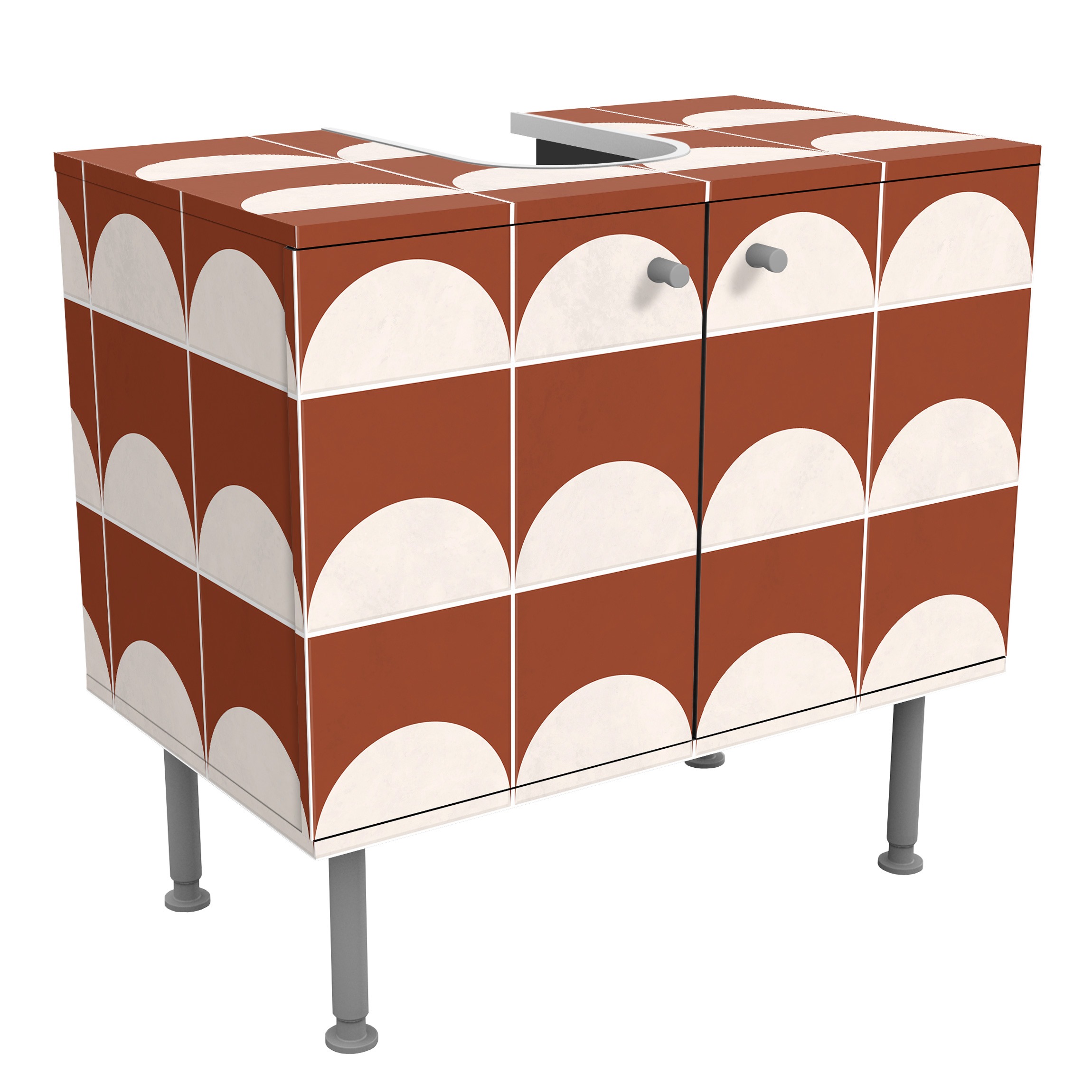 Waschbeckenunterschrank Fliesen mit Halbkreisen Terracotta