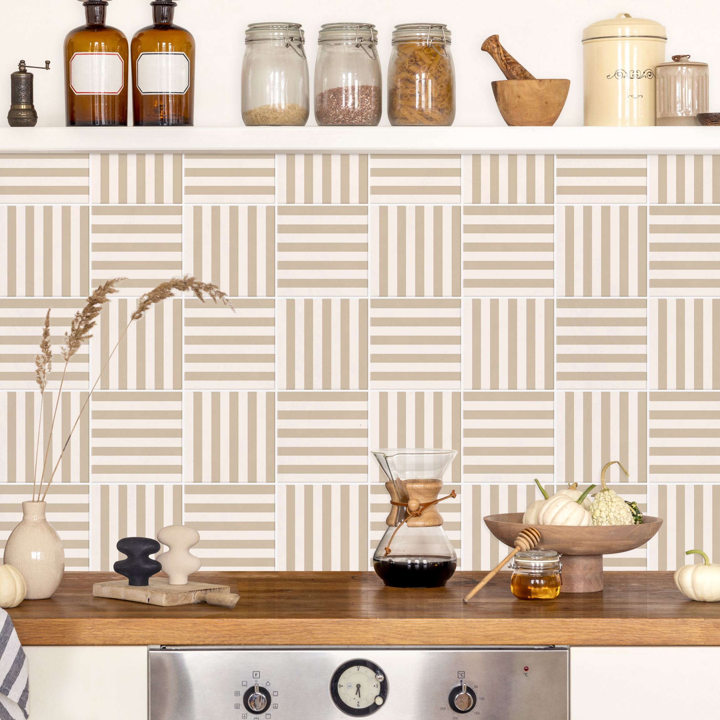 Küchenrückwand Fliesen mit Streifen Beige