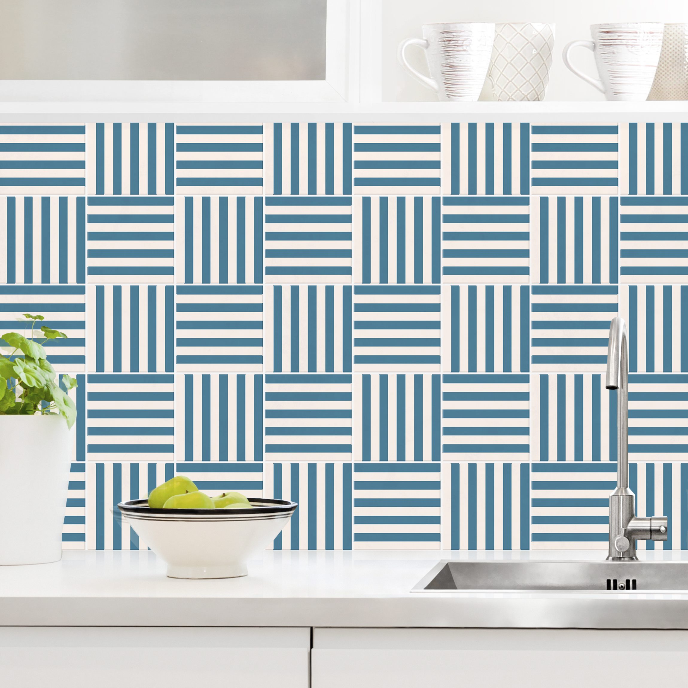 Küchenrückwand Fliesen mit Streifen Blau