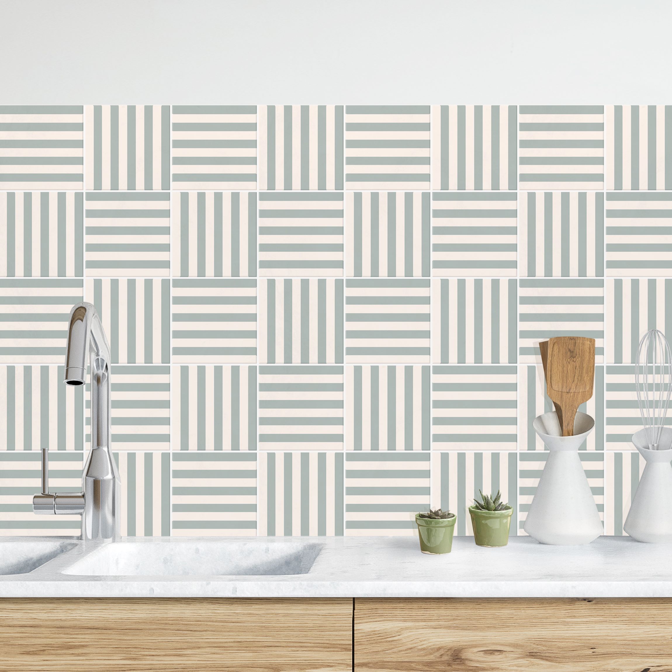 Küchenrückwand Fliesen mit Streifen Eucalyptus